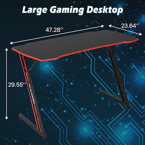 Miniatura 11 de Dkelincs Escritorio para juegos de 47 pulgadas en forma de Z, mesa de computadora para computadora, escritorio de oficina en casa, estación de