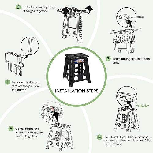 Miniatura 75 de Acko. Taburete plegable de 13 pulgadas de alto, resistente, para niños y adultos, cocina, jardín, baño, taburete con escalón. Blanco,Negro