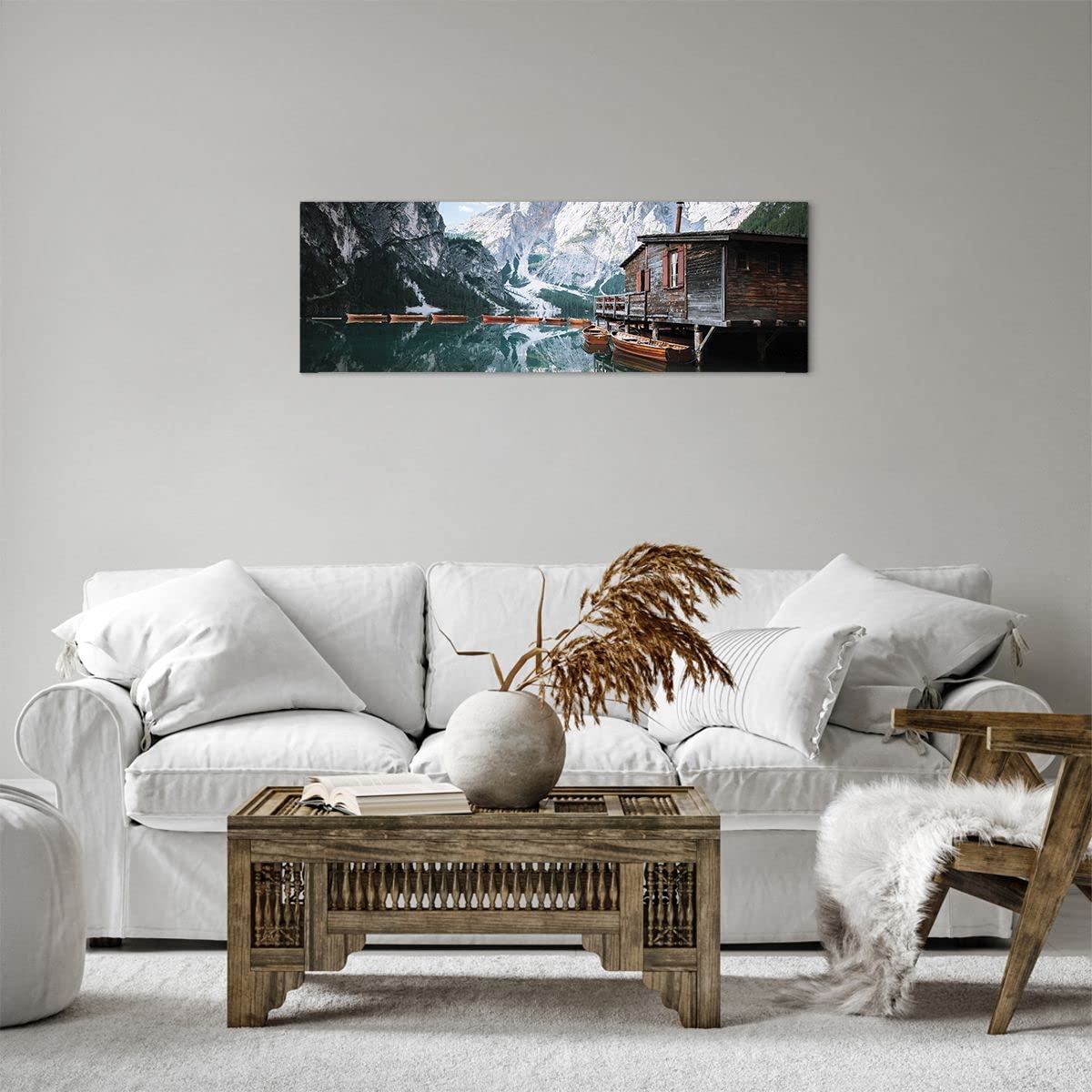Moderne Impression Sur Toile Graphique Illustration Lac Soirée Image Tableau Decoration Murale 90x30cm Deco Cadre Décoration Salon Chambre Panoramique