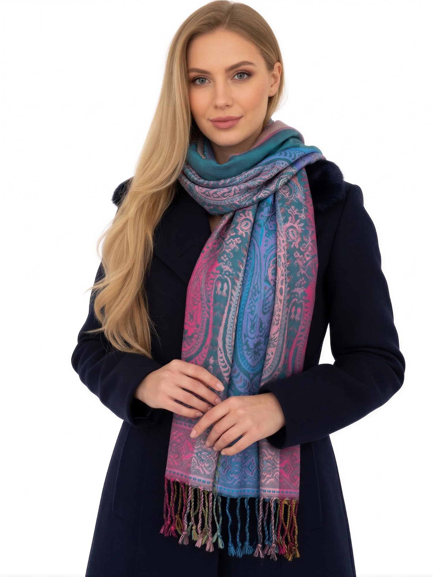 Women Pashmina Scarf Shawl Wrap - Large Long Paisley Floral Rainbow Ladies Scarves, Wearable Blanket Scarf, Womens Winter Scarfs, Indian Shawl Wedding Evening Stole, Head Scarf (Teal)