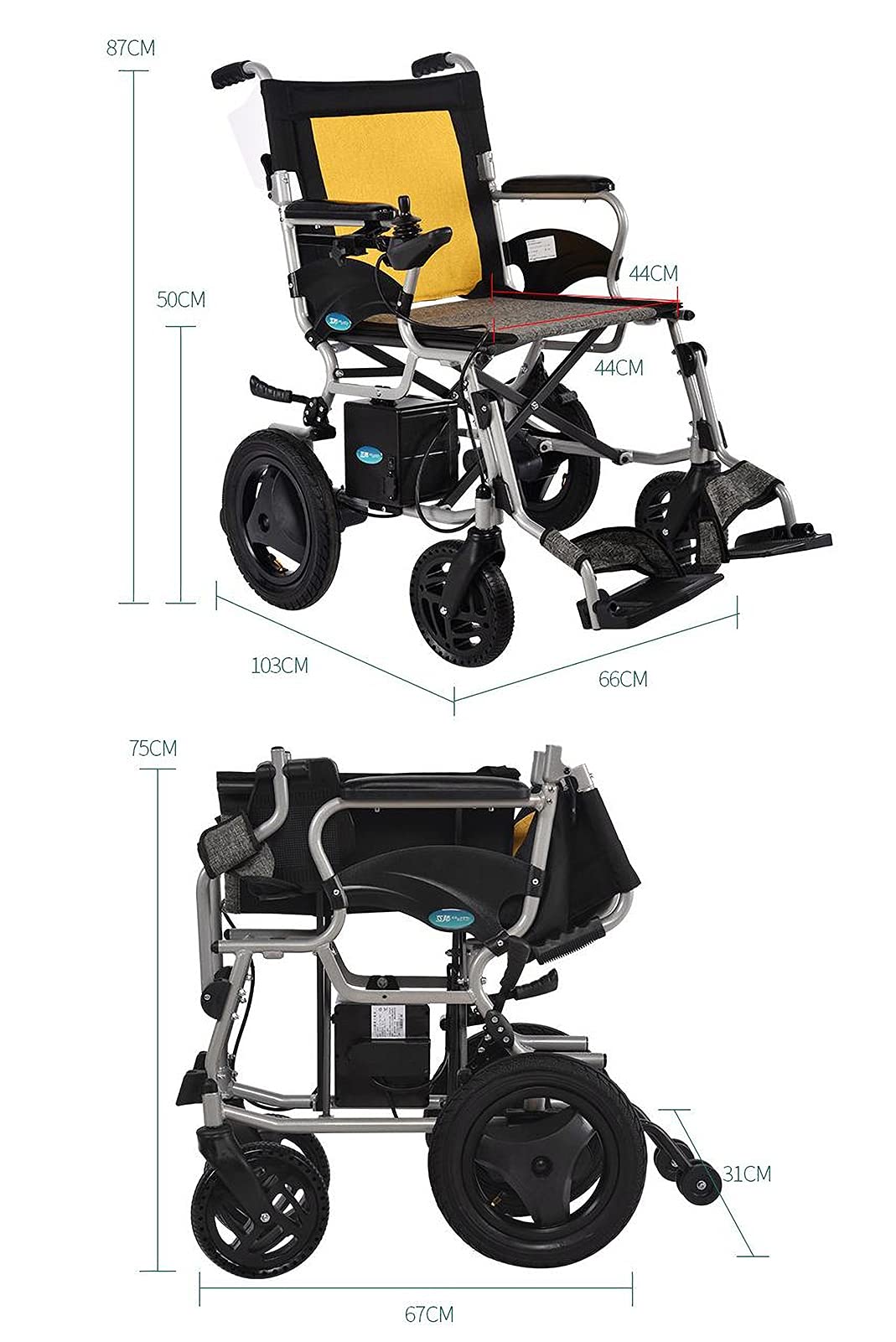 Potente Doppio Motore, Adatto per Anziani e disabili, Scooter Elettrico Pieghevole Leggero per Mobilità, Sedia a rotelle elettrica Pieghevole motorizzata per Sedia a rotelle