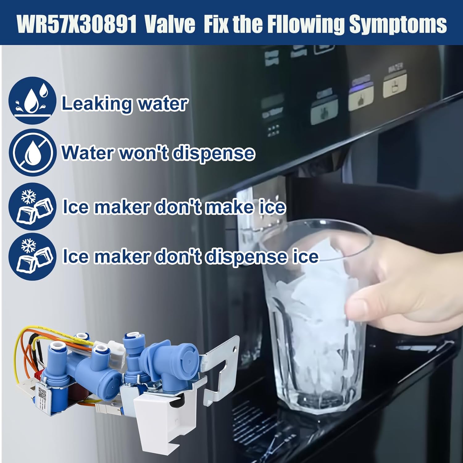 WR57X30890, WR57X30891 Refrigerator Water Inlet Valve Compatible with ge(not all models): GSS25GSHNCSS, GSS25GYPFCFS, GSS25GMHKCES, GNE25JYKGFFS etc. Replaces PS12727426, WR57X26569, AP6891693 etc.