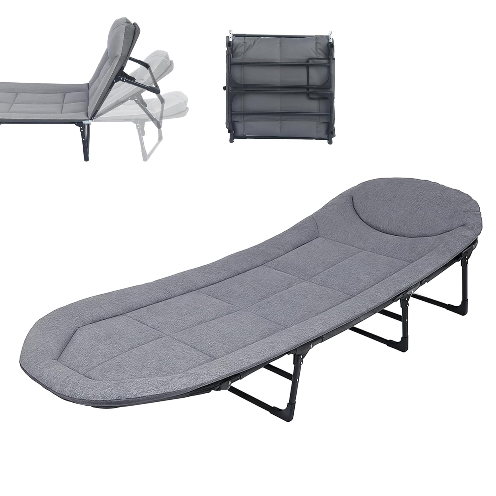 DOLPHY Portable Folding Camping Cot Bed for Sleeping with Soft Cushion 6 Feet with Headrest 5-Position Adjustable Backrest & Side Pocket for Home,Office,Camping and Travel (Upto 100KG)