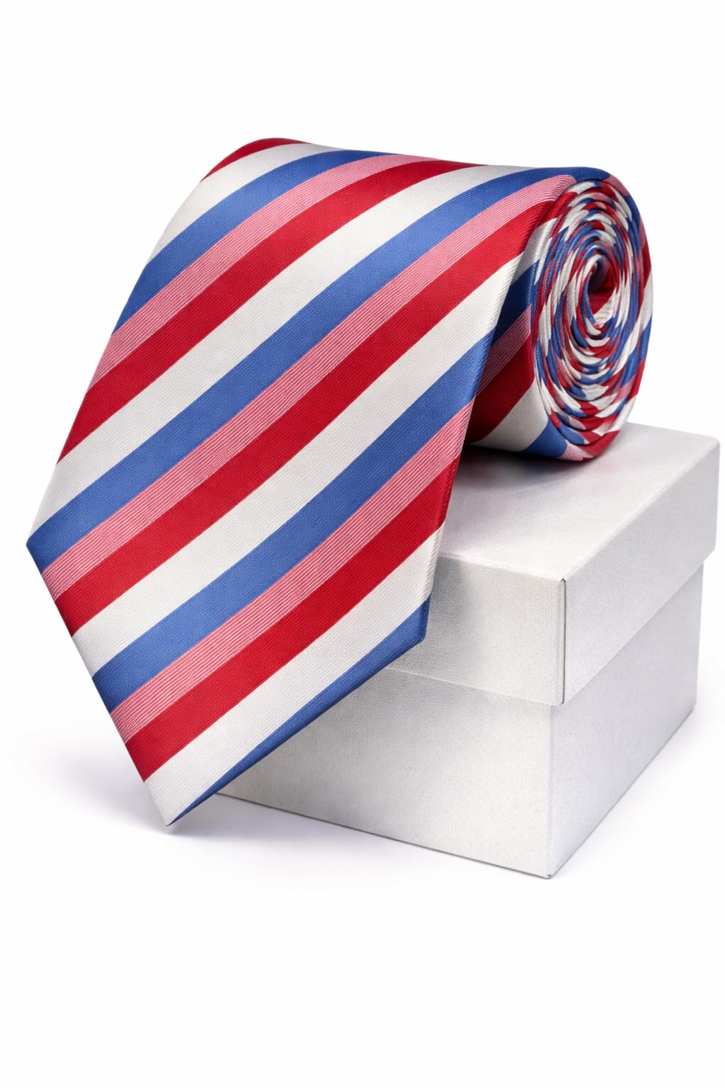 Classic Striped Silk Tie for Men – Red Blue White Designer Tie-image-8