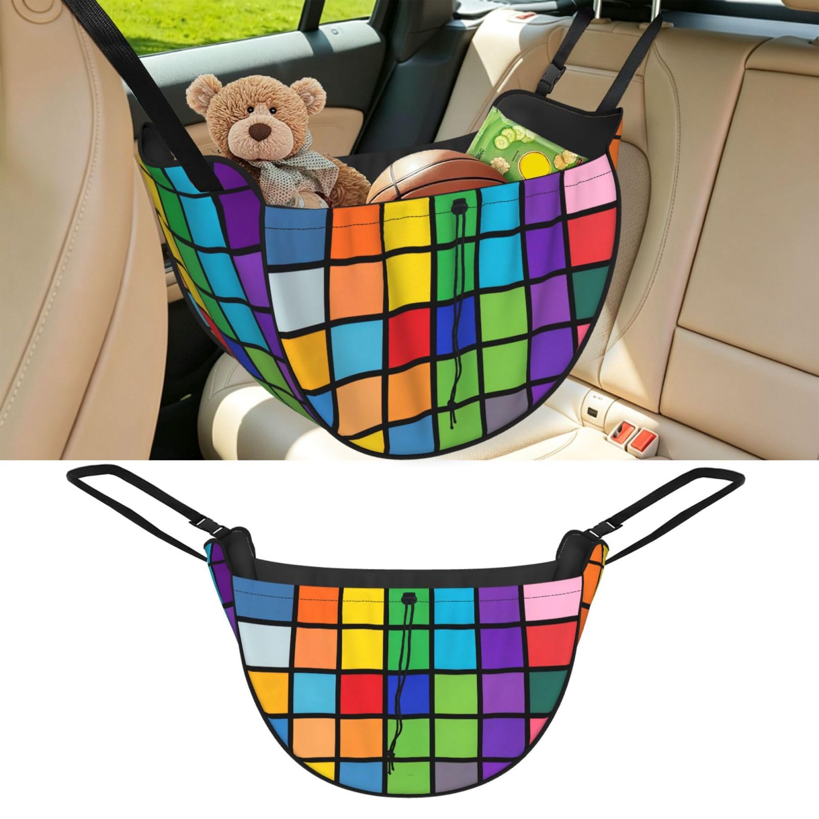 CNTDBU Filled Grid Car Seat Organizer-Backseat Storage Bag for Travel