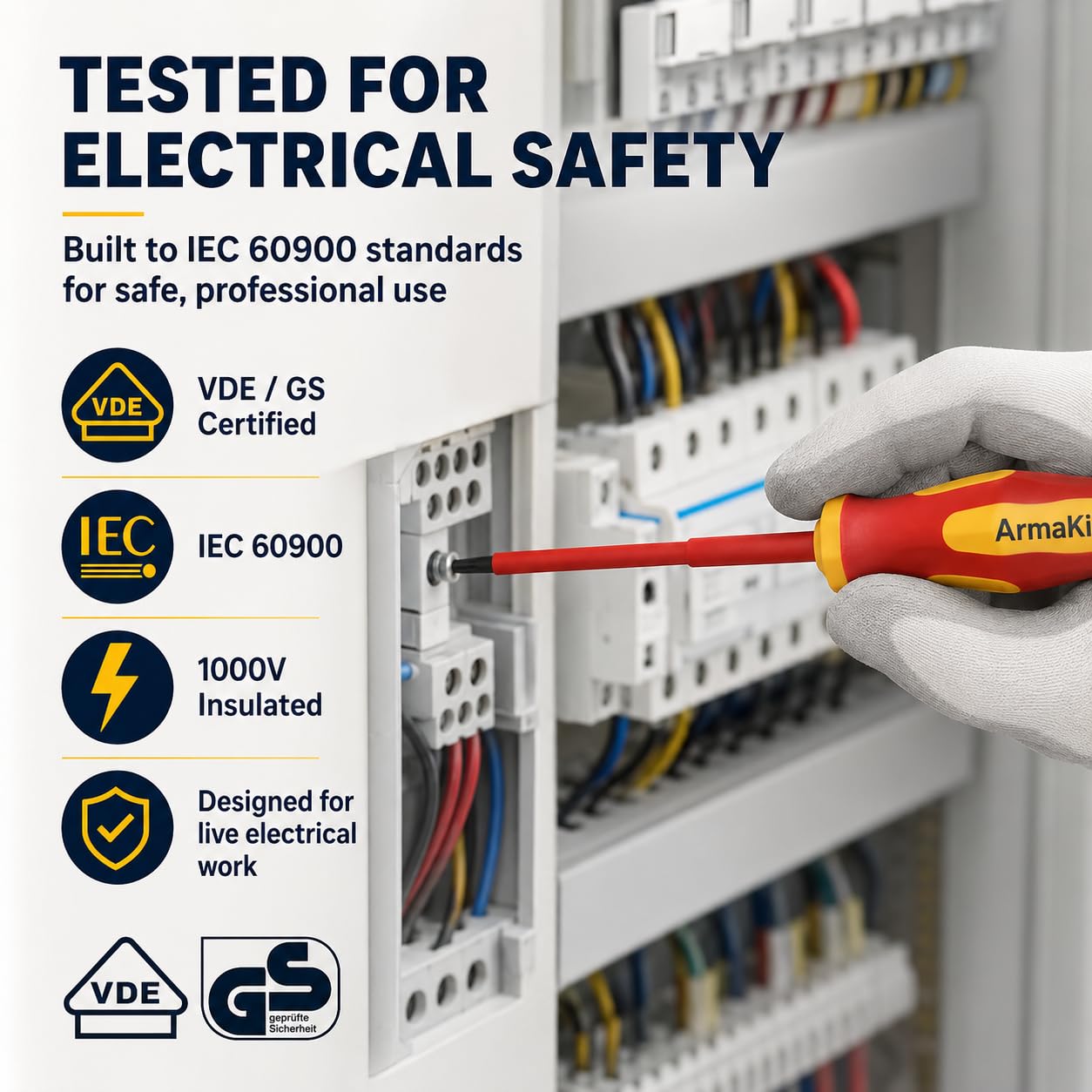 ArmaKit VDE - Set di attrezzi combinati, 14 pezzi, kit di attrezzi isolati, testato e certificato secondo IEC60900 1000 V (AKVDE-14t)