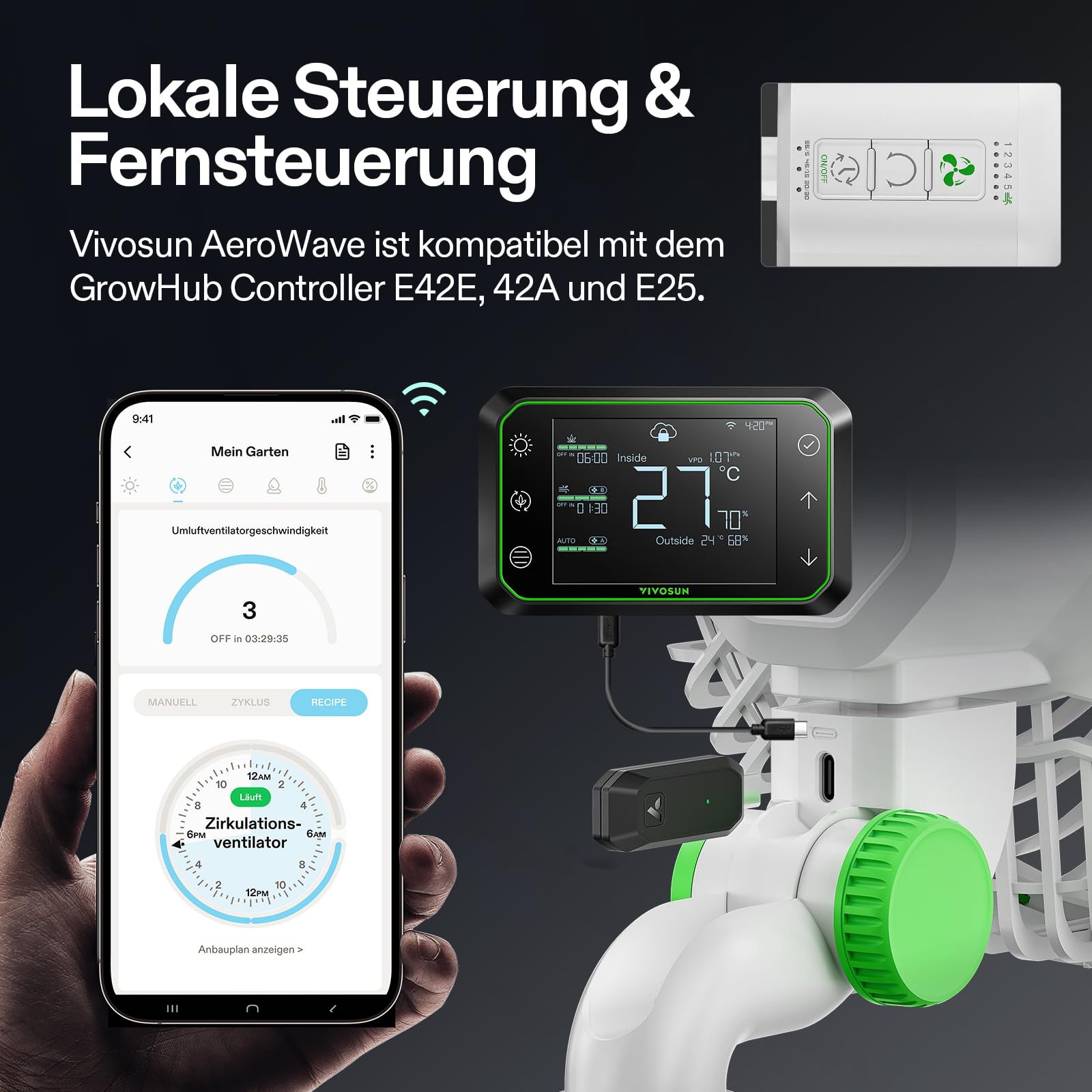 VIVOSUN AeroWave E6 Gen2 Growzelt-Clip-Ventilator150 mm, EC-Motor, Smarte WLAN-Steuerung,10-stufiger & 2 Modi, automatischer oszillierender Ventilator, Luftzirkulator für Growbox, Timer, IP54 2er-Pack