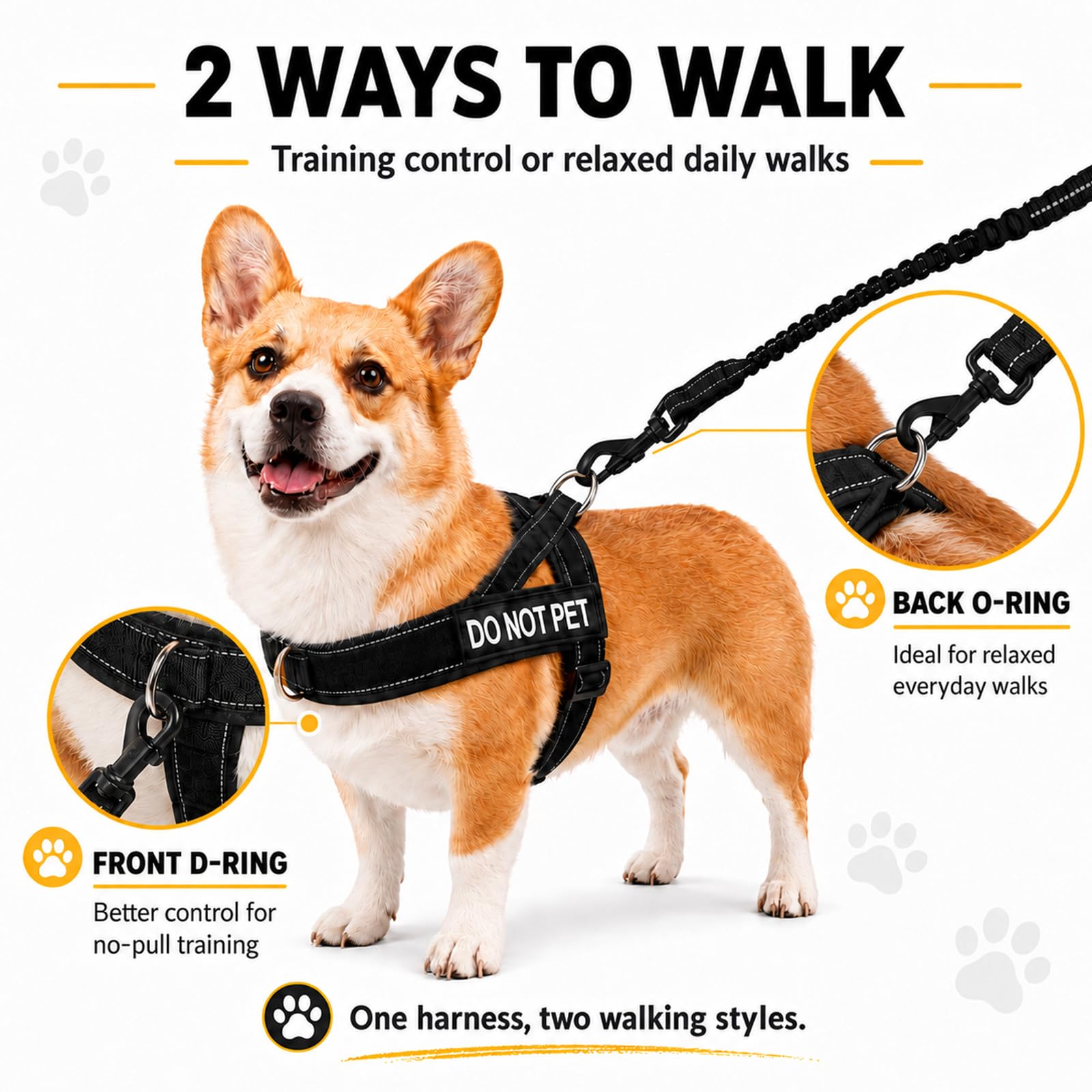 Harnais Chien Anti Traction Réglable, Harnais pour Chien avec Poignée de Contrôle, Harnais de Sécurité Réfléchissant avec Anneau Devant et Dos, Harnais pour Chien Moyen Grand Noir L