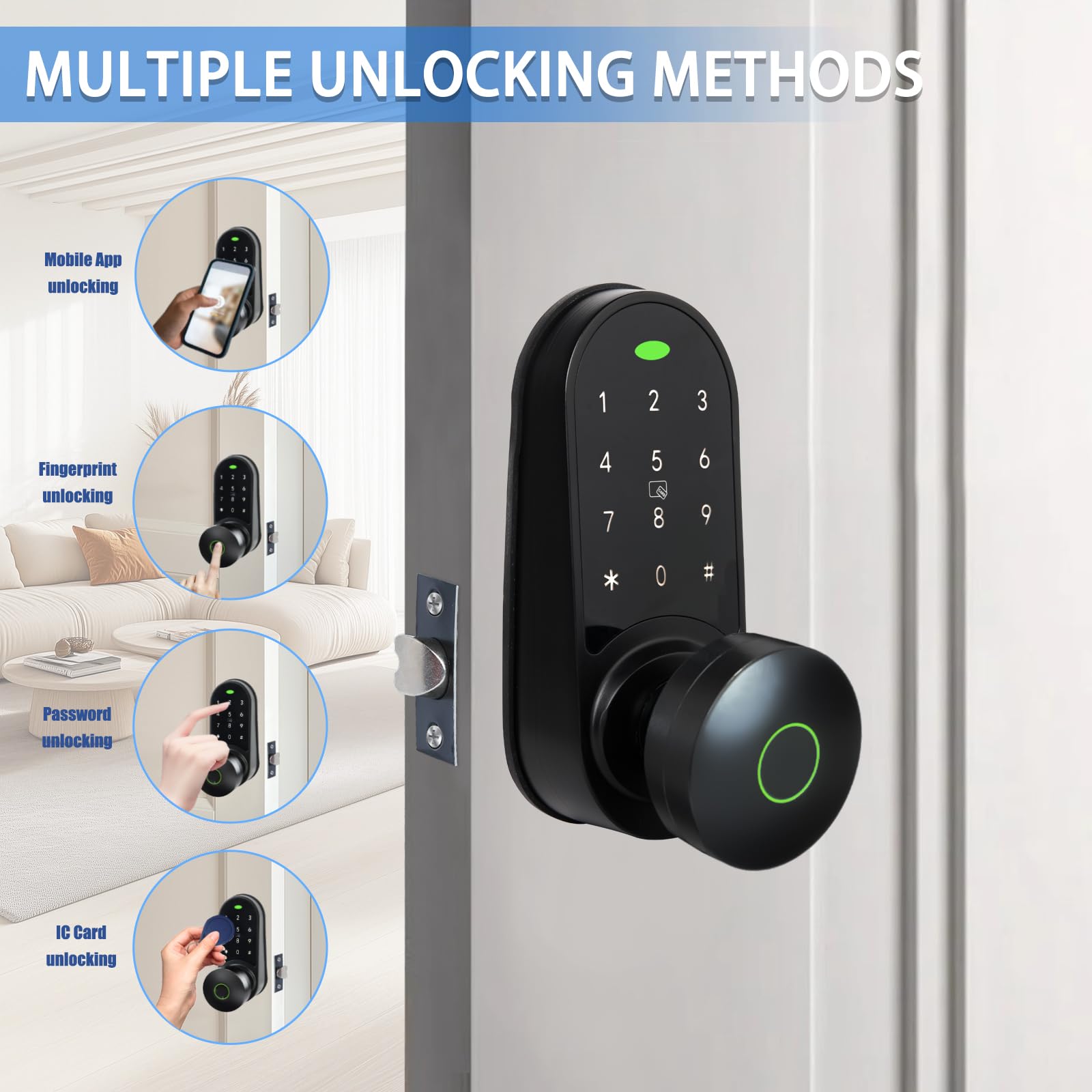 Pomo de puerta de entrada sin llave, cerradura de puerta con teclado electrónico, cerradura de puerta con teclado