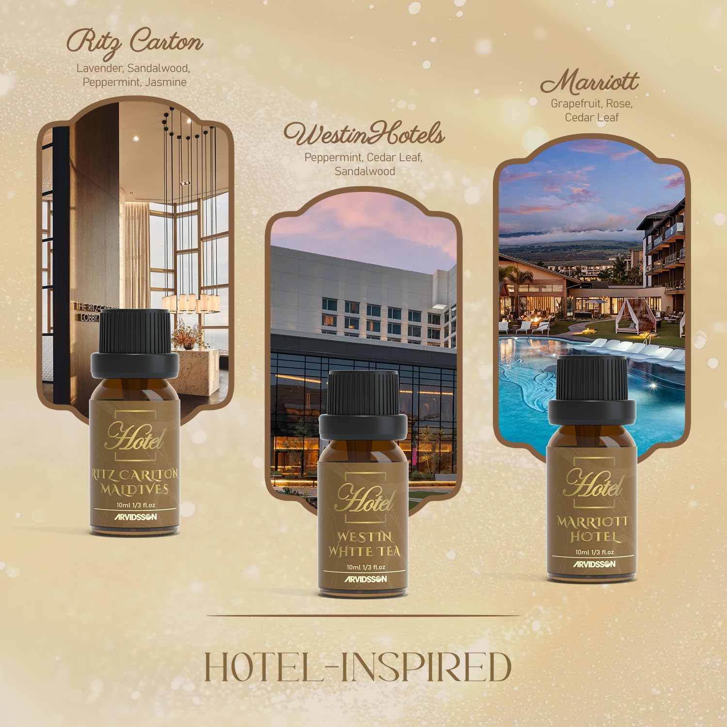 ARVIDSSON Hotel Diffusoröle Geschenkset - Hotel ätherische Öle für Diffusor, Luxus Duftöle inspiriert von 5 Sterne Hotels Duft, Geschenk für Frauen und Männer