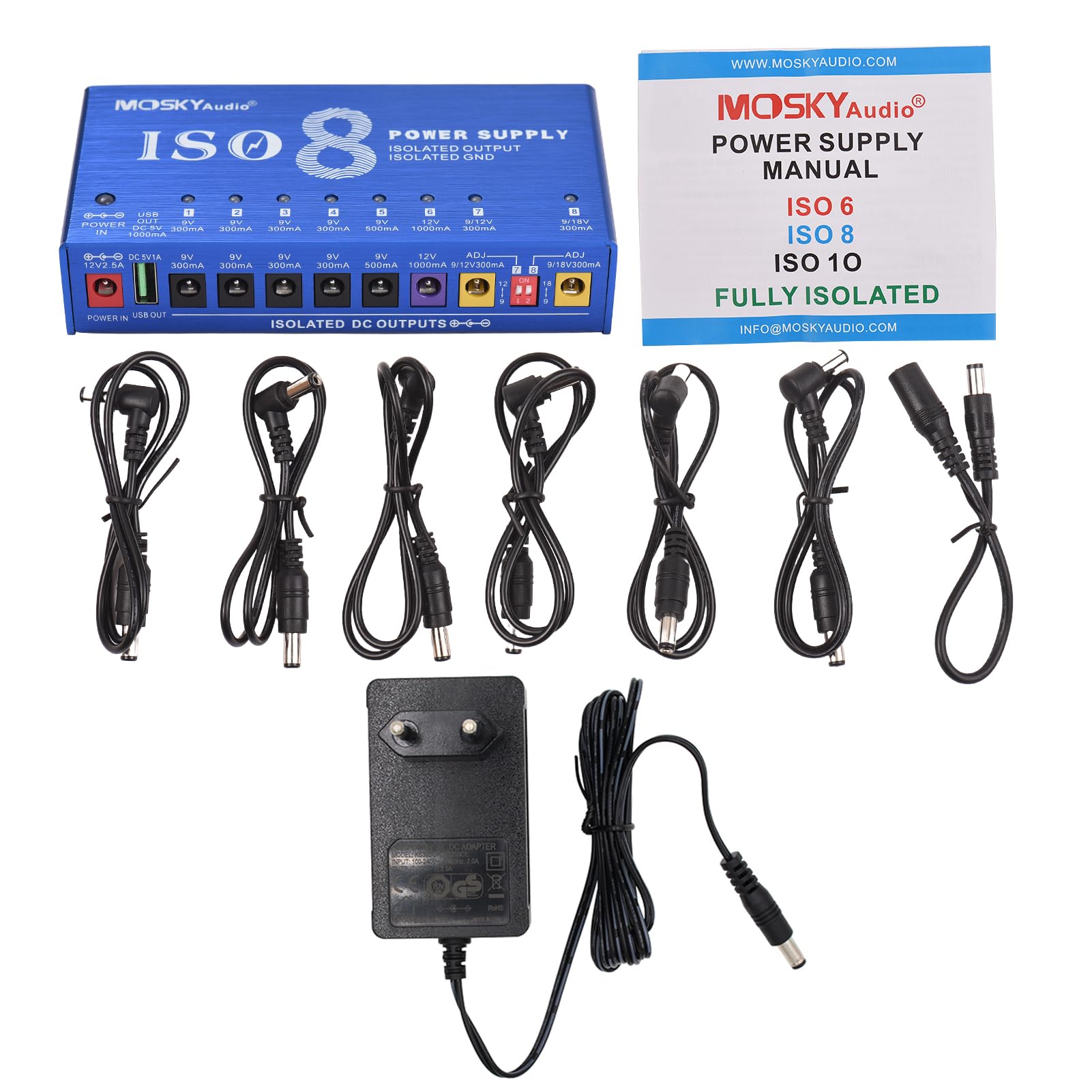 Btuty Alimentatore Per Strumenti Musicali A 9 Canali Con Protezione Indipendente Da Cortocircuito Indicatore Di Alimentazione A Led 8 Uscite CC E 1 Uscita Usb Per Pedale Effetto Chitarra