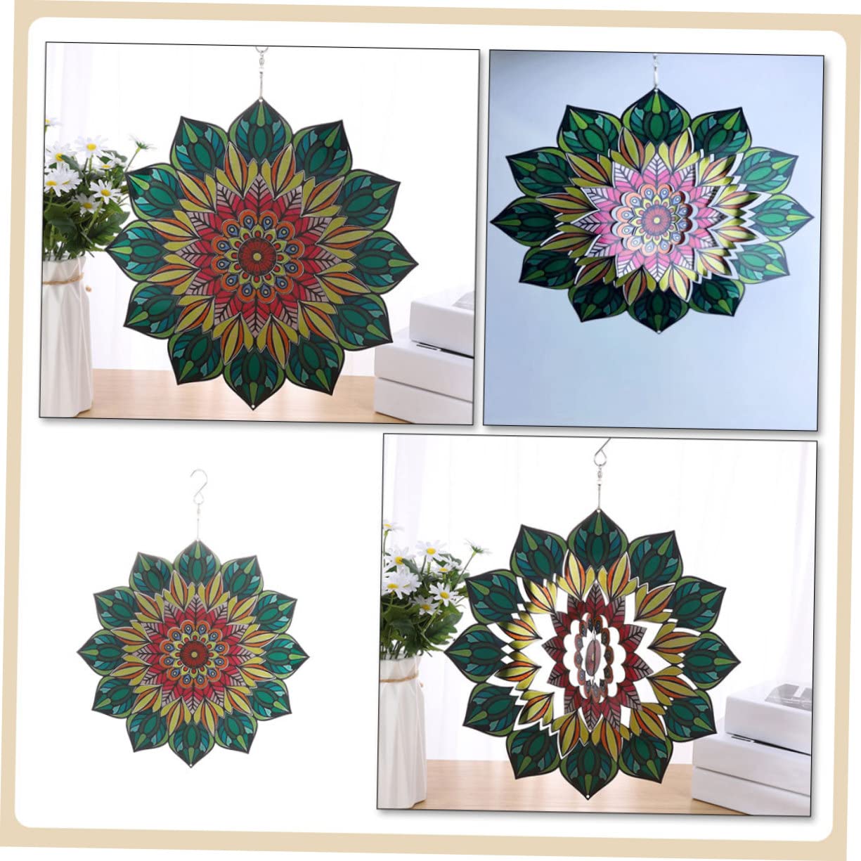 Drehbares Metall Windspiel 3D Edelstahl Anhänger Gartendeko Terrasse Außenbereich Windglocke Rotierend Windbeständig