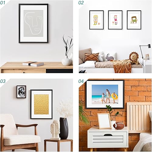 Vista 3 de TWING 12 x 16 Picture Frames Set of 6, Display Pictures 8.5x11 with Mat or 12x16 Without Mat, Large Photo Gallery Wall Frame Set Wall Mounting Black