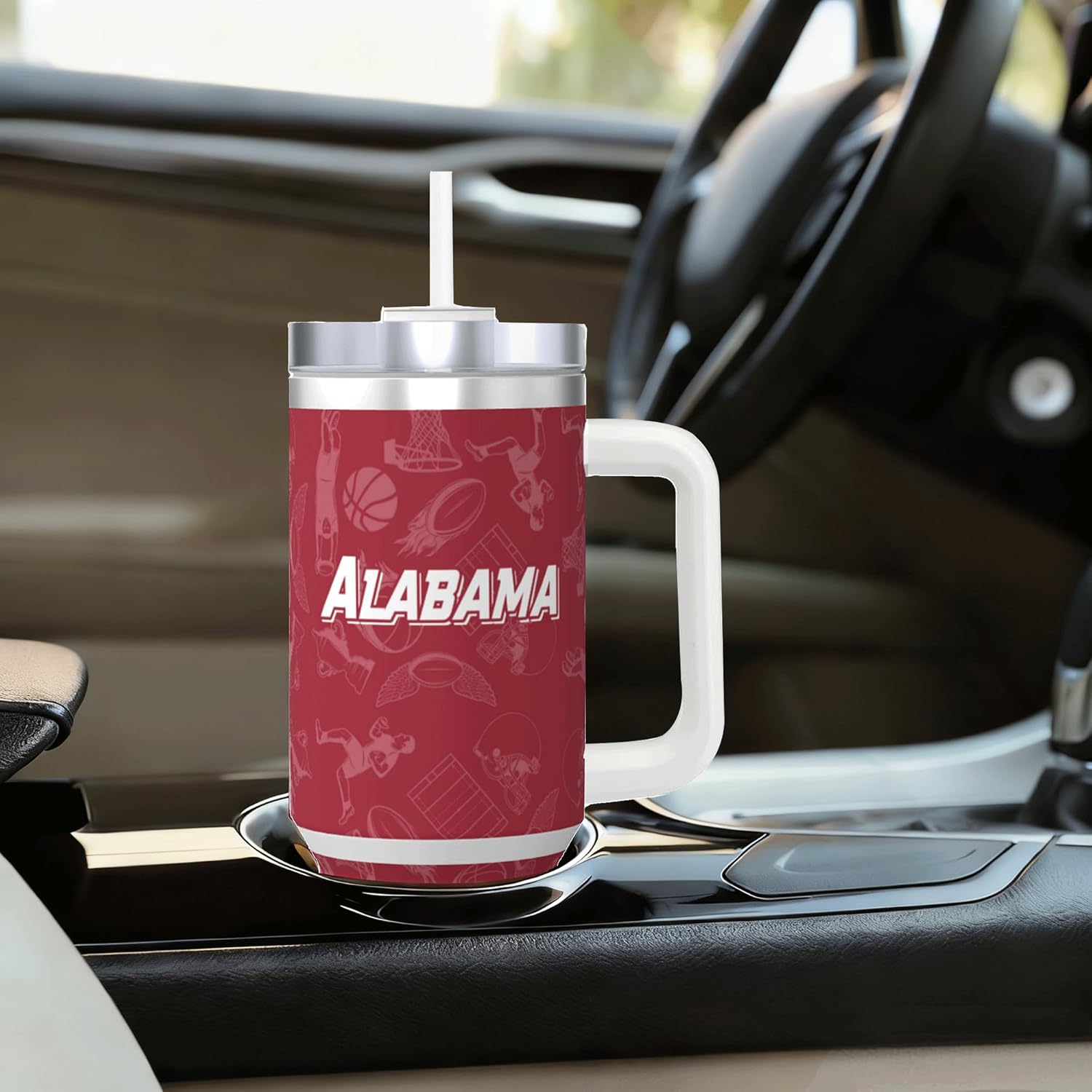 Tumbler 30oz Straight Skinny Portable Handle Car Cups With Anti slip Sleeve Straw Dust Cover,Sports Travel,Stainless Steel Insulated Gifts for Men Women Fans - Image 5