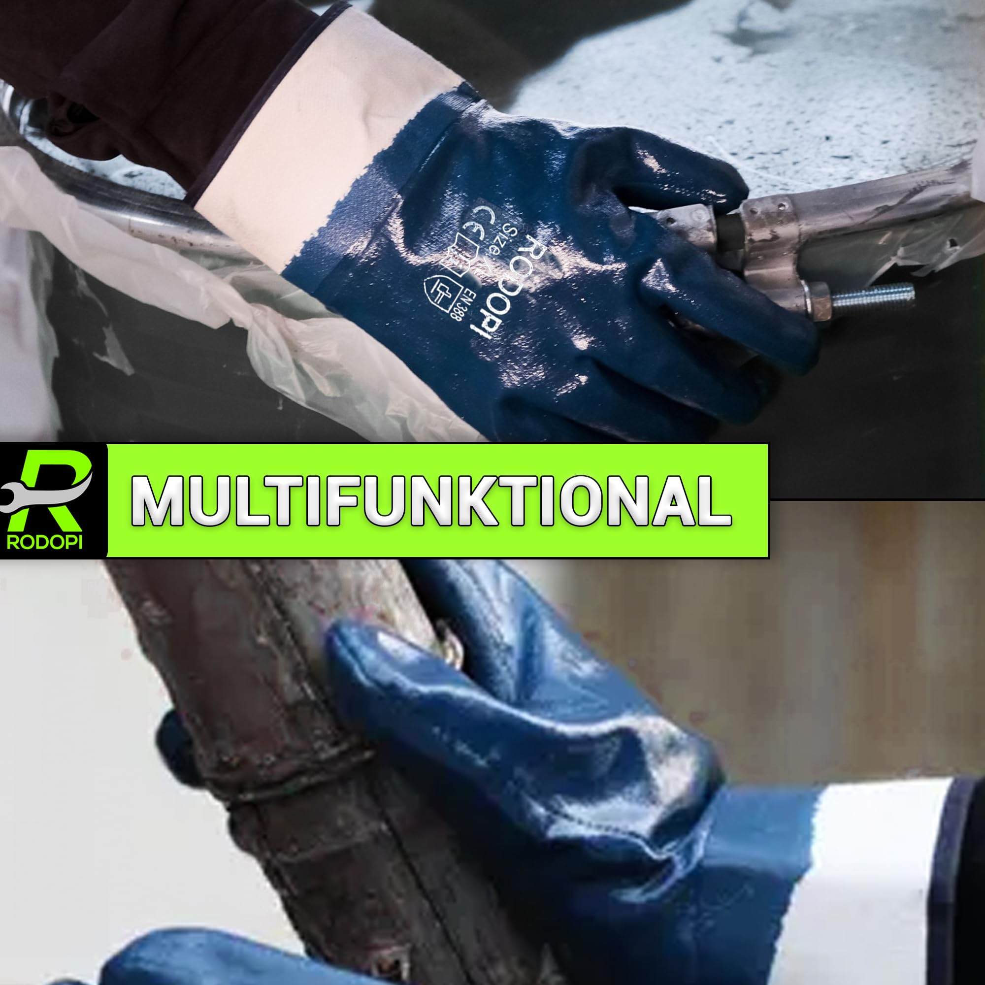 RODOPI Arbeitshandschuhe Lubrix-Pro Nitril vollbeschichtet Gummihandschuhe für Herren und Damen Nitrilhandschuhe Ölresistent Handschuhe Gartenhandschuhe