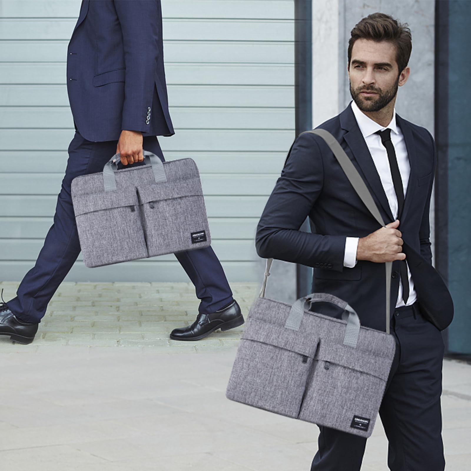KINGSLONG Sacoche Ordinateur Portable: 17-17,3 Pouces Imperméable Sac Laptop Homme Femme Double Compartiment, Bandoulière Amovible, 2 Grandes Poches Avant – Mallette Business Travail Voyage