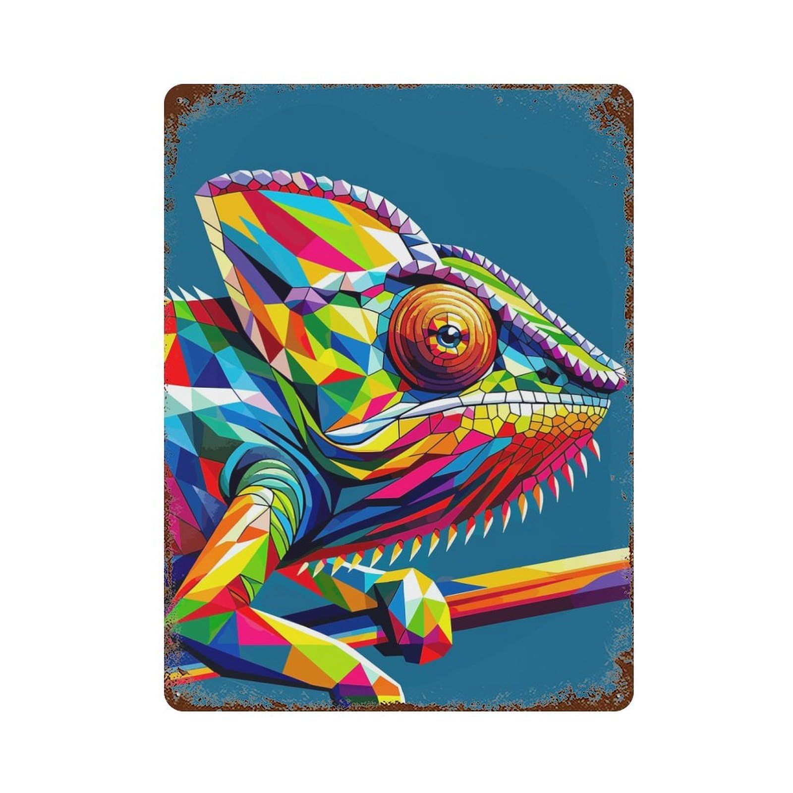 Chameleon Wpap Pop Art Distressed Metal Wall Sign 15.7"x11.8", for Farmhouse, Kitchen And Entryway Decor, Rustic Home Decor