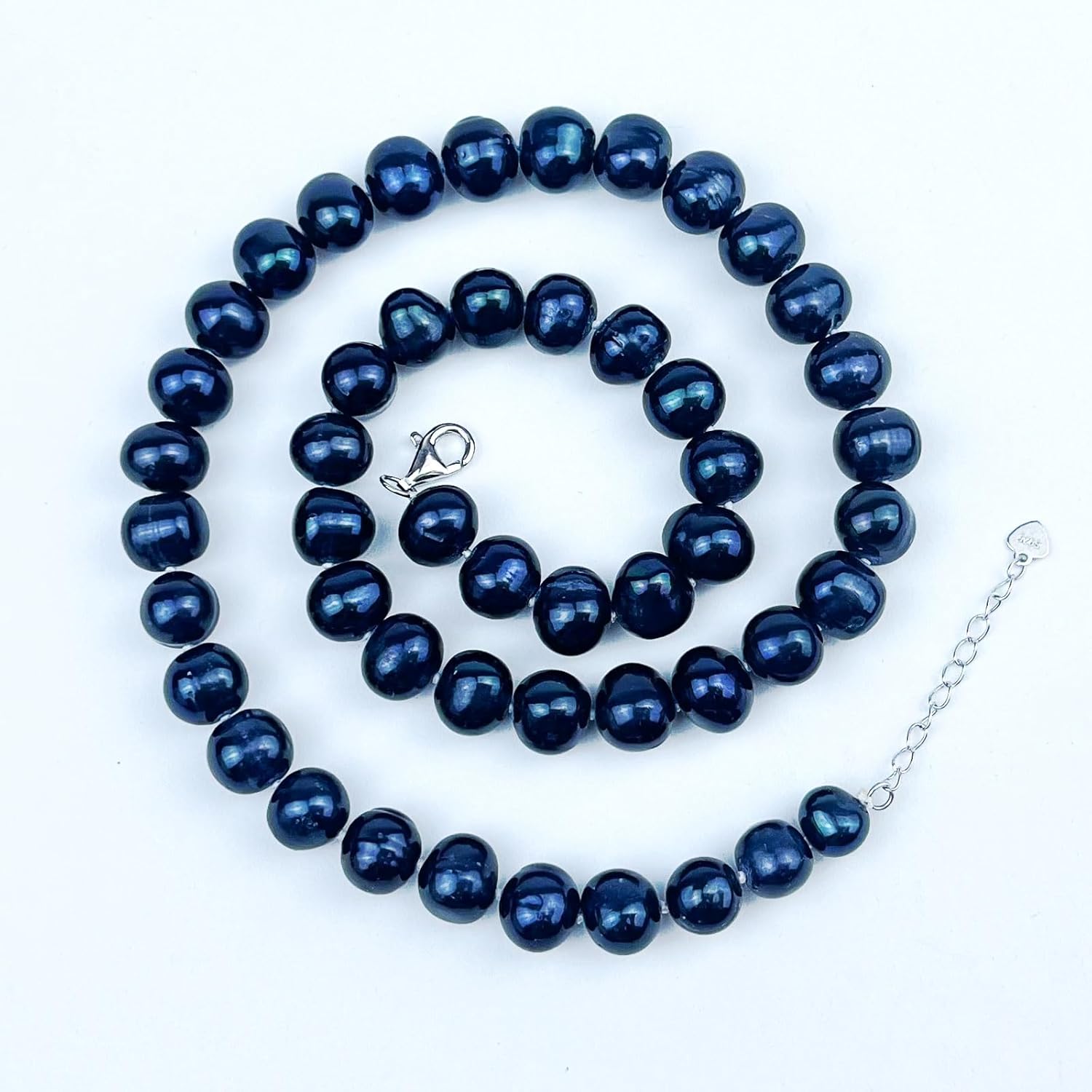 YAMI Tahitian Black Pearl Necklace, Natural Saltwater Cultured Near-Round Pearl Strand with 925 Sterling Silver Clasp, Adjustable Length 18+2IN, Luxury Jewelry Gift for Women, Mother, Wife - Image 6