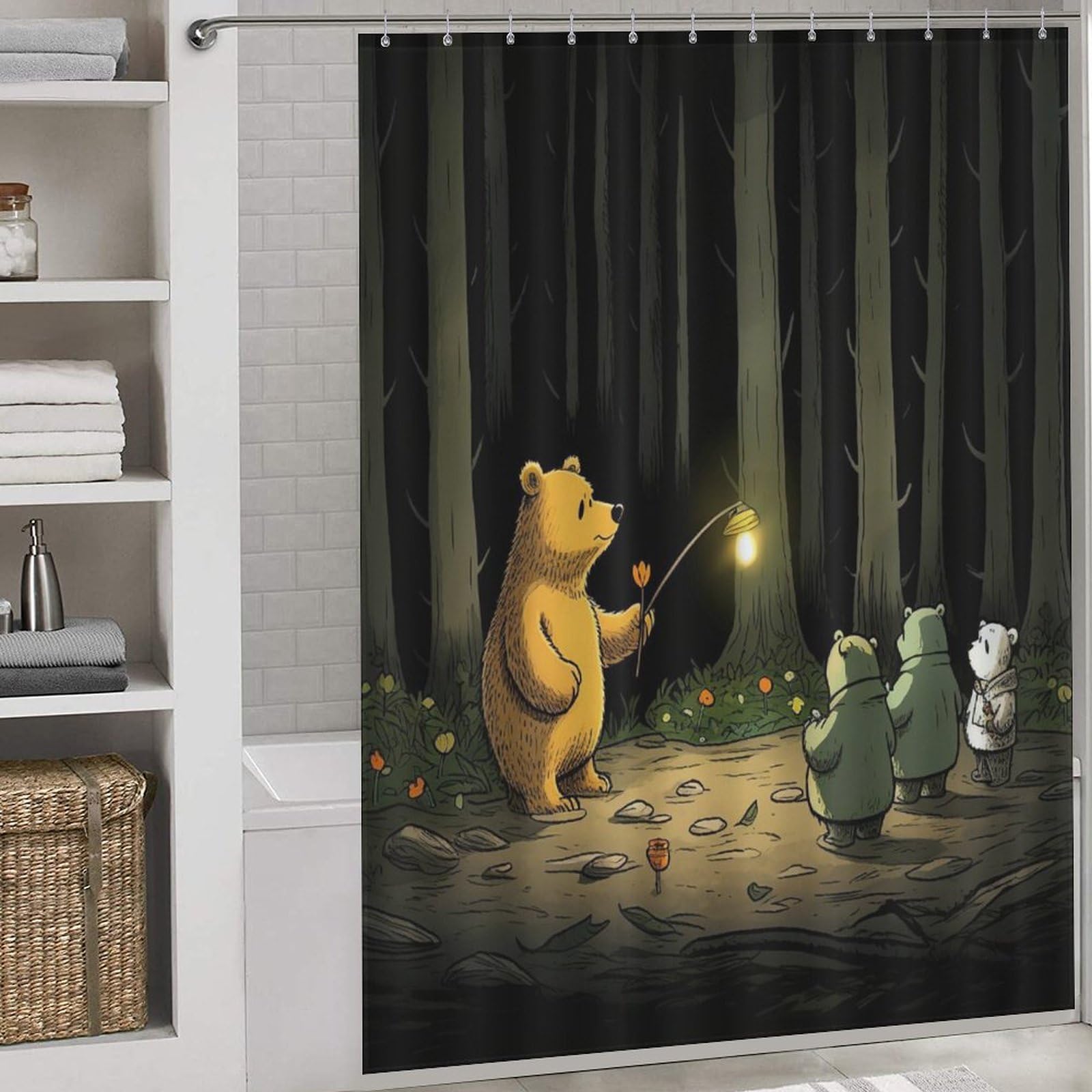 Rideau de douche ours contre les éclaboussures de baignoire 168x183 cm