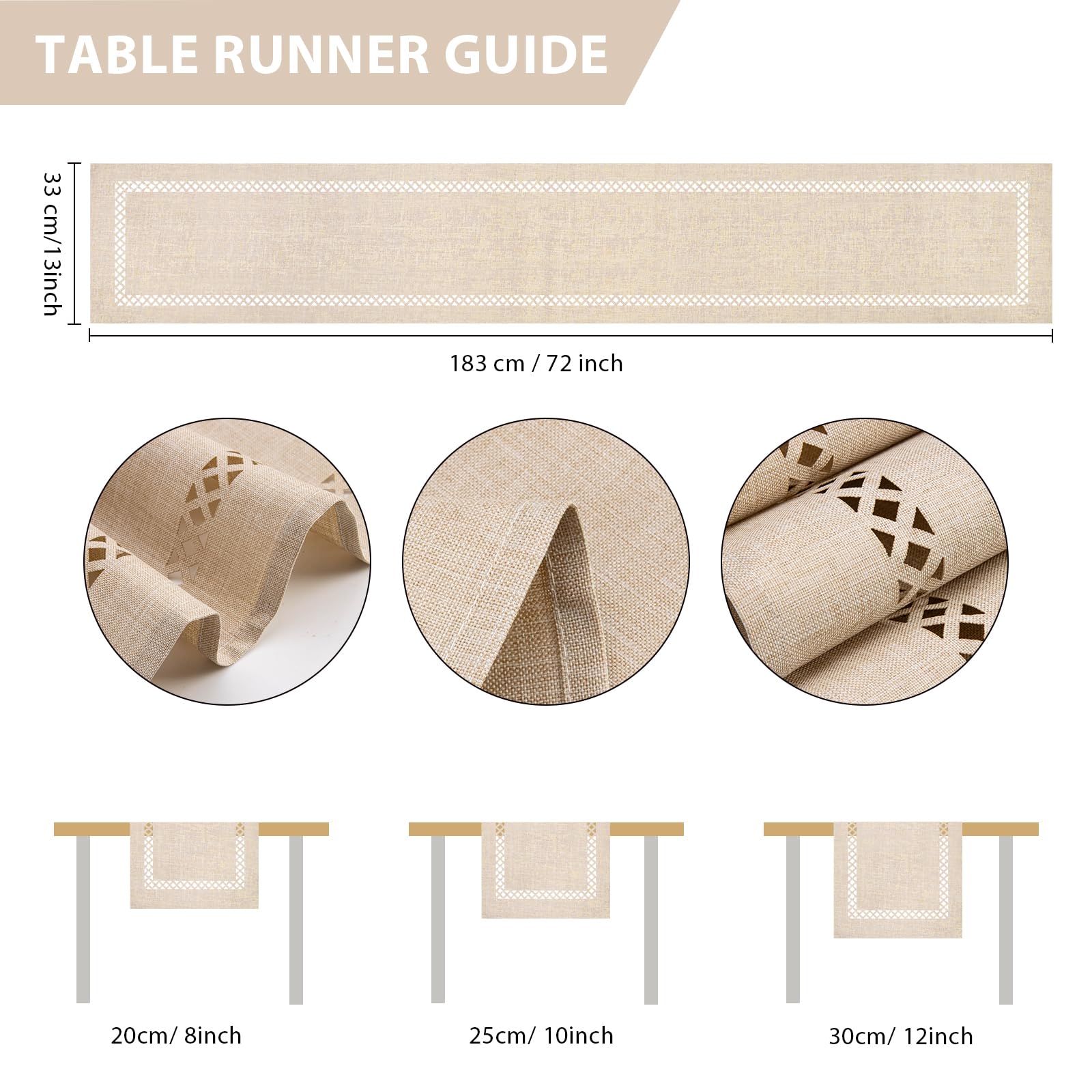 Camino de mesa moderno beige con aspecto de lino, resistente al agua, diseño calado, de, ideal para decoración de fiestas, mesa de comedor, restaurante, fiesta de Navidad.