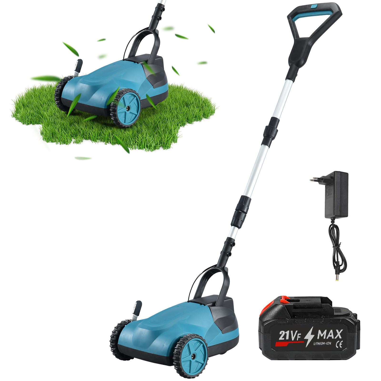 Cortacésped inalámbrico 2 en 1, motor sin escobillas, ligero (1) | Cortacésped con batería, compacto, ligero, sistema Safe Tilt 20°-70°, ideal para jardines pequeños de hasta 50 m²
