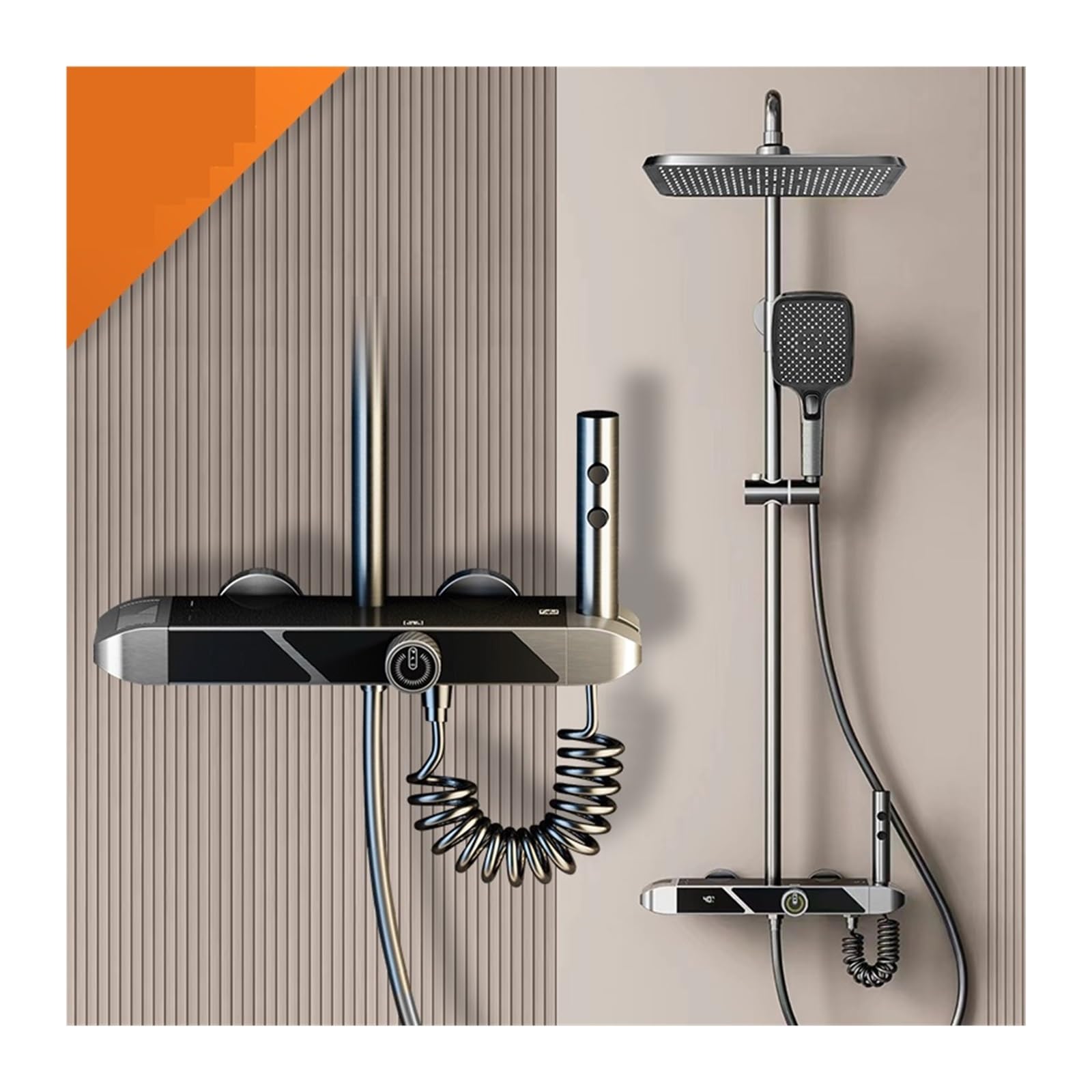 Cyfrowy System Prysznicowy, Inteligentny Wyświetlacz Temperatury Łazienka Prysznic Kran Zestaw, Rainlfall Łazienka Mikser Bidet Prysznic Zestaw(White Square Shower)