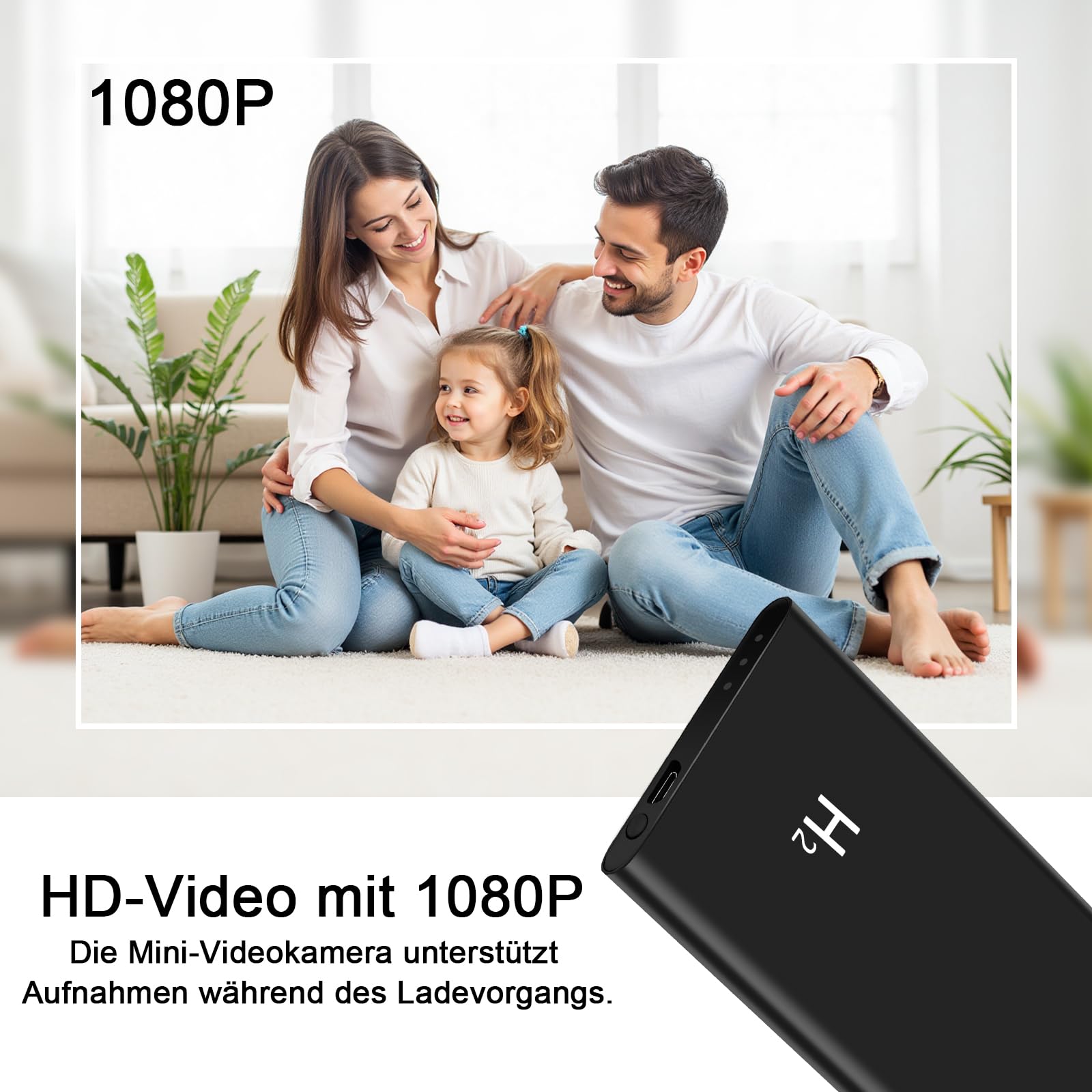 Mini-Videokamera, 2-in-1-Minikamera mit 5000-mAh-Powerbank