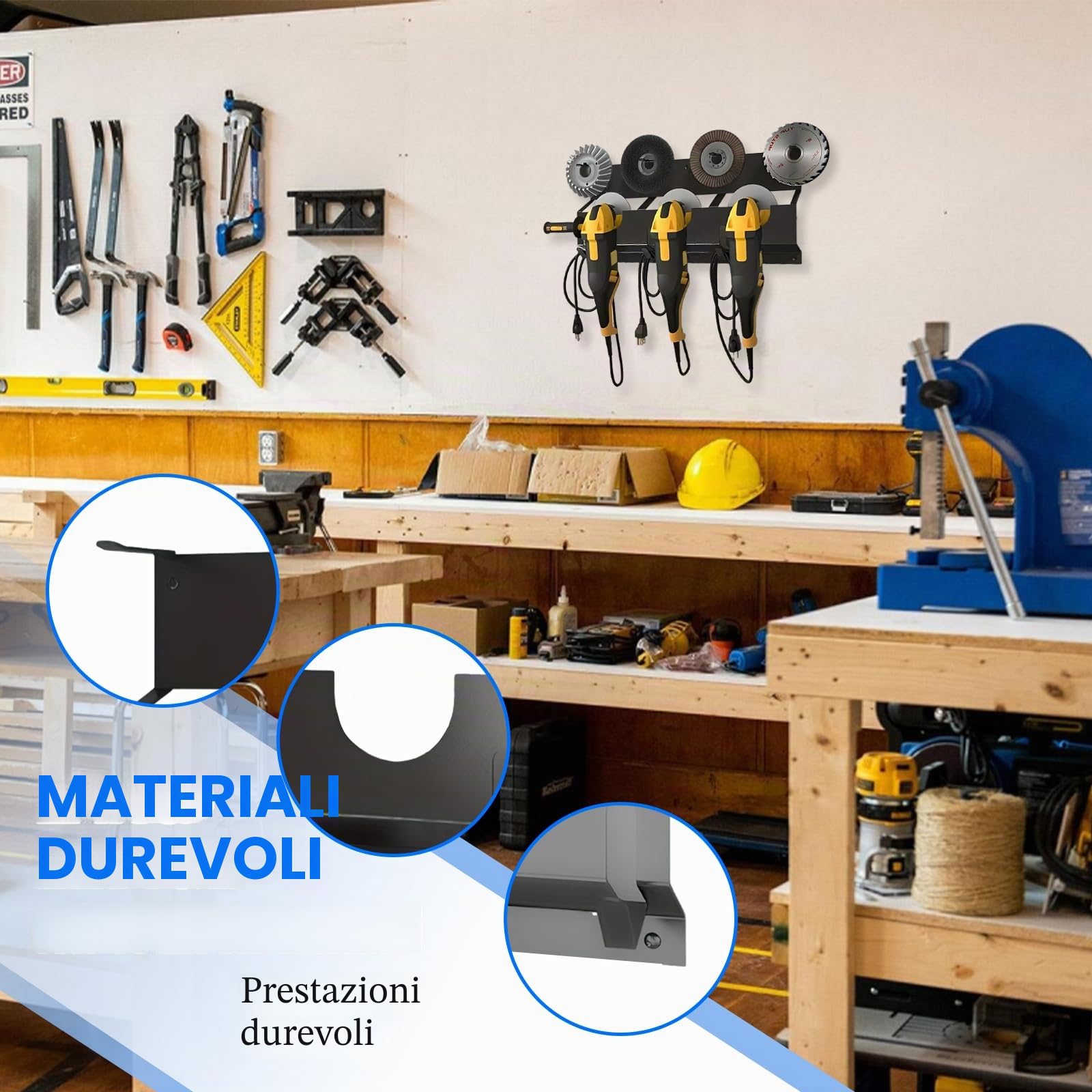 TWSOUL Supporto per smerigliatrice angolare, supporto da parete 2 in 1 con gancio per filo e supporto per disco smerigliatrice angolare, supporto per lucidatrice, metallo, versatile