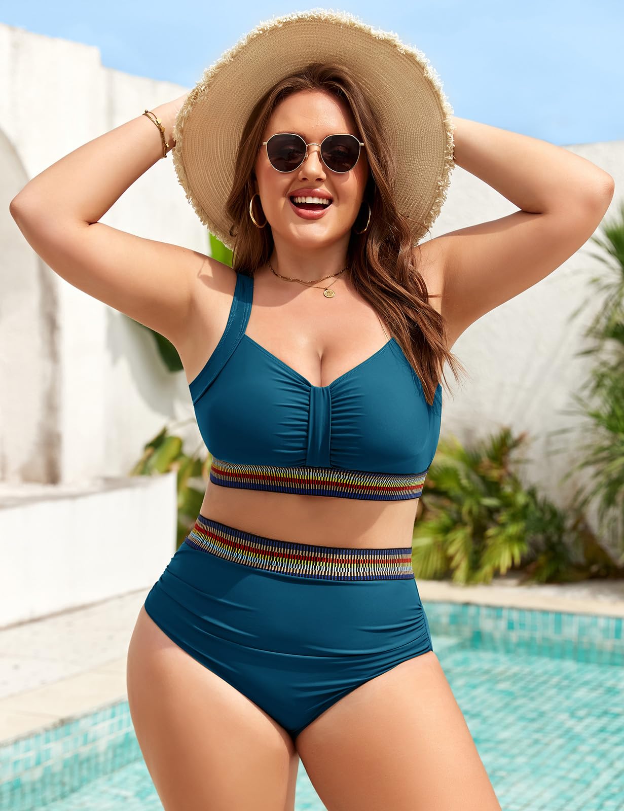 UMIPUBO Maillot De Bain Femme 2 Pieces Grande Taille Gainant Ventre Plat Push Up Cache Ventre Culotte Taille Haute Boheme Bikini Maillots Deux Pièces