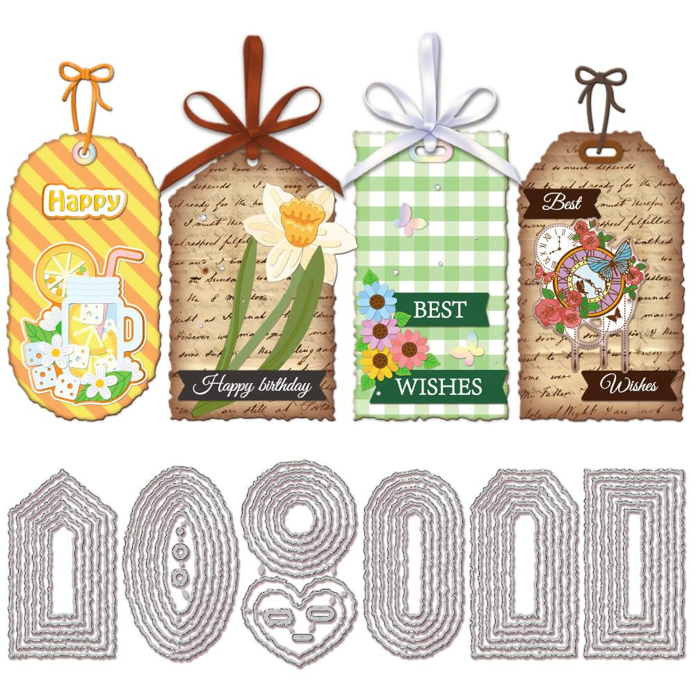 GLOBLELAND Irregular Edge Label Bookmark Cutting Dies for Card Making Label Frame Die Cuts Carbon Steel Embossing Stencils Template for DIY Scrapbooking Album Craft Decor