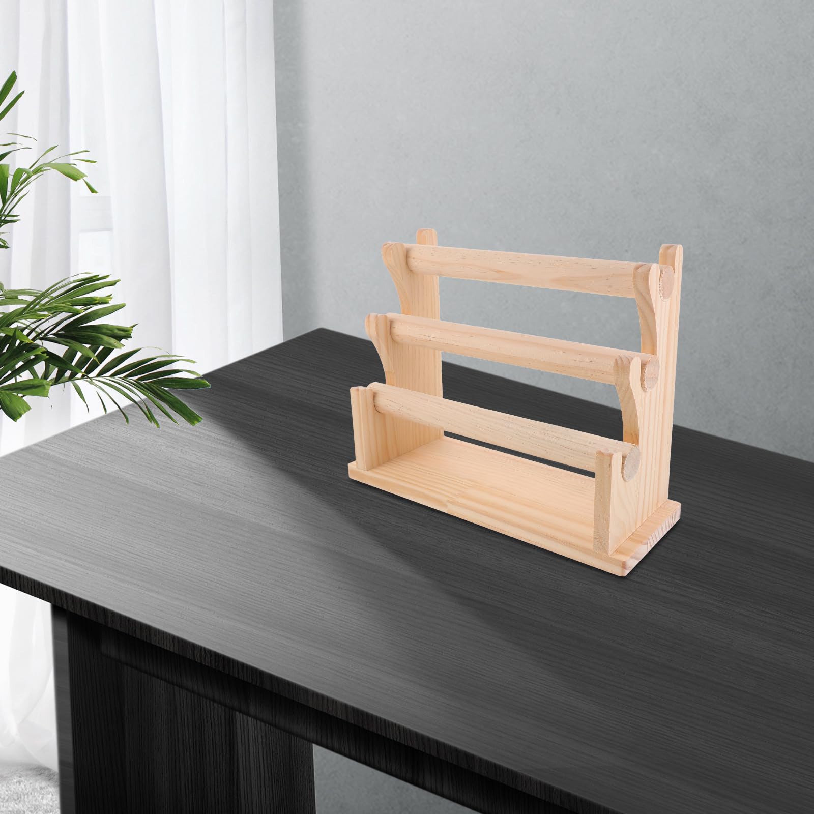 Expositor de Joyas de Varios Niveles en Madera Beige Diseño de Múltiples Capas y Base Plana para Organizar Pulseras y Pendientes Hogar