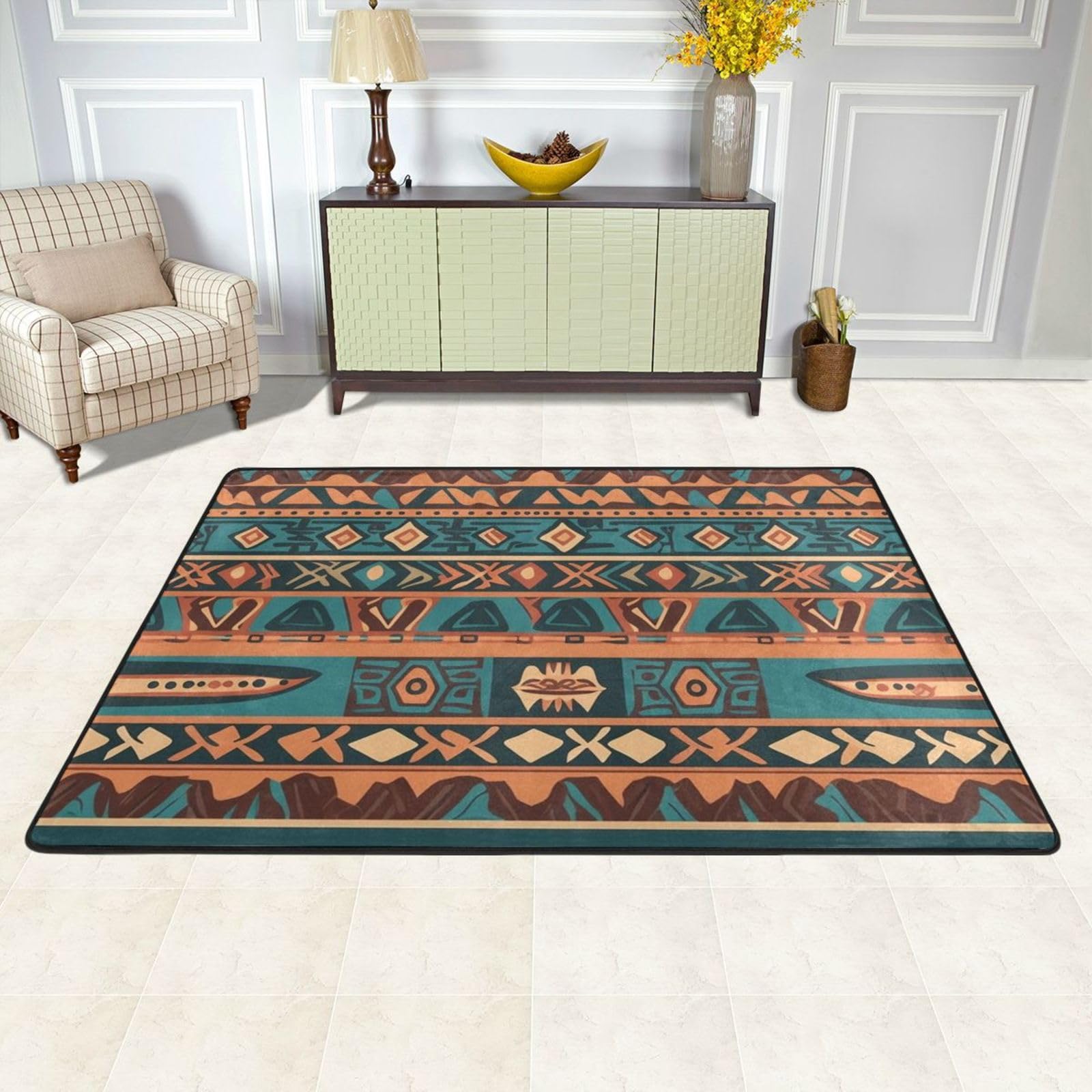 Tapis de sol absorbant tribal 183x122 cm antidérapant et lavable pour cuisine