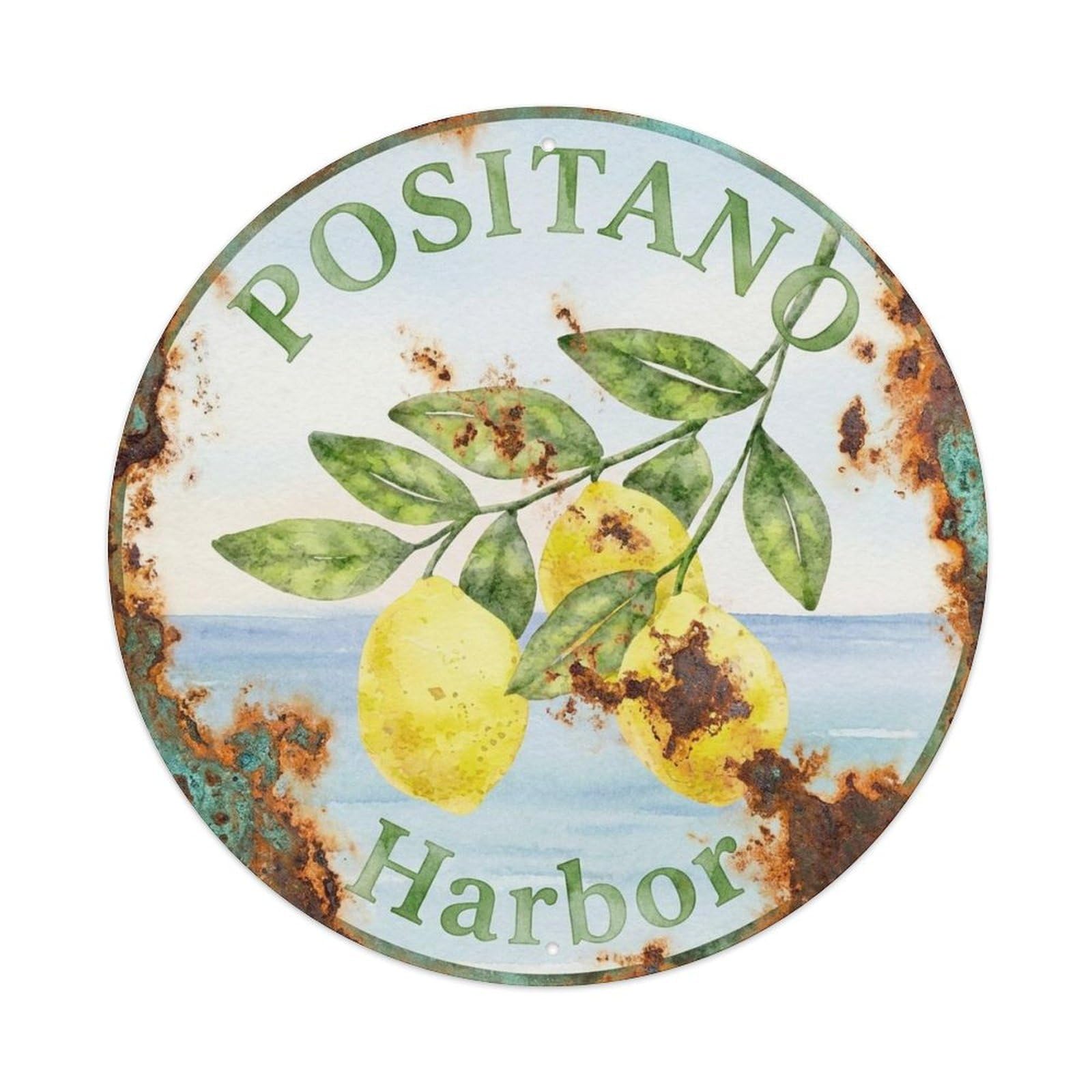 Amalfi Coast Positano Mediterranean Italian Riviera Metal Tin Sign Plaque Wall Decor for Cafe, Man Cave, Club Bar, Office, Home Garden Round Metal Poster 8x8Inch