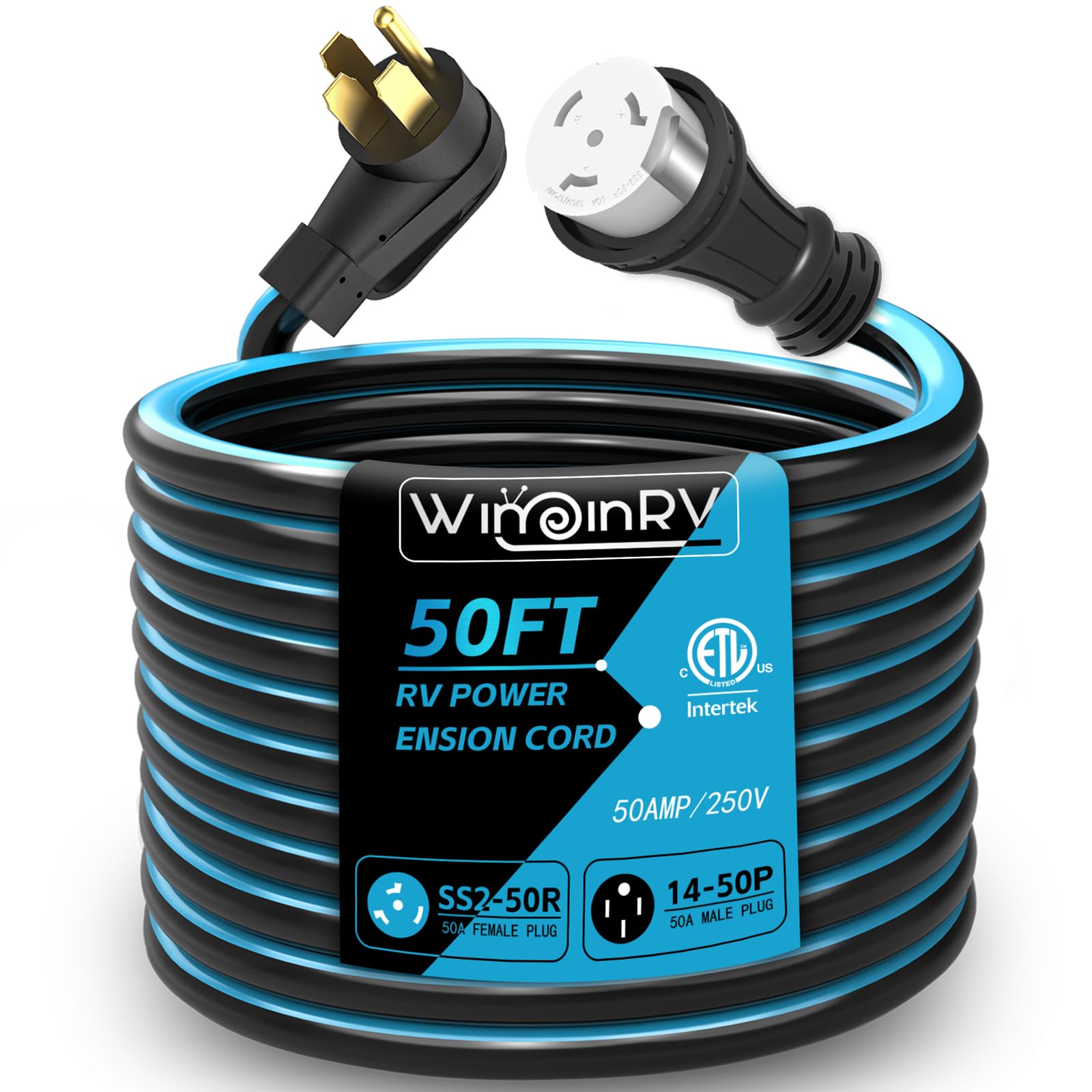 WININRV 50 Amp 50 Foot RV Extension Cord, 14-50P to SS2-50R Heavy Duty ...