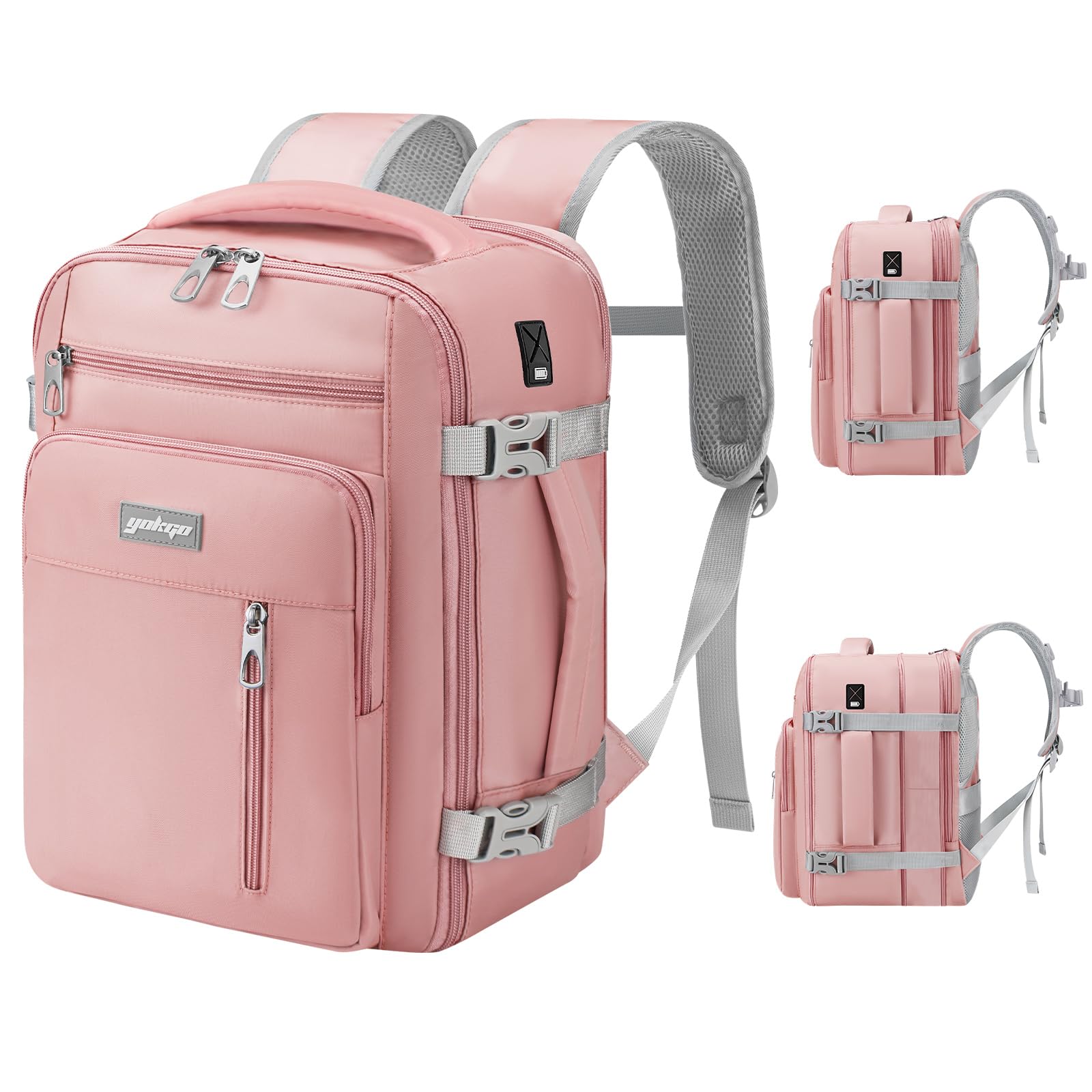 Sac a Dos Voyage Cabine Avion 40x30x20 Bagage Cabine 24L-30L Évolutif | Sac à Dos Avion pour Transavia Ryanair Vueling Wizz Air,Sous Siège Bagage à Main 15.6'' Ordinateur Portable Homme Femme Rose