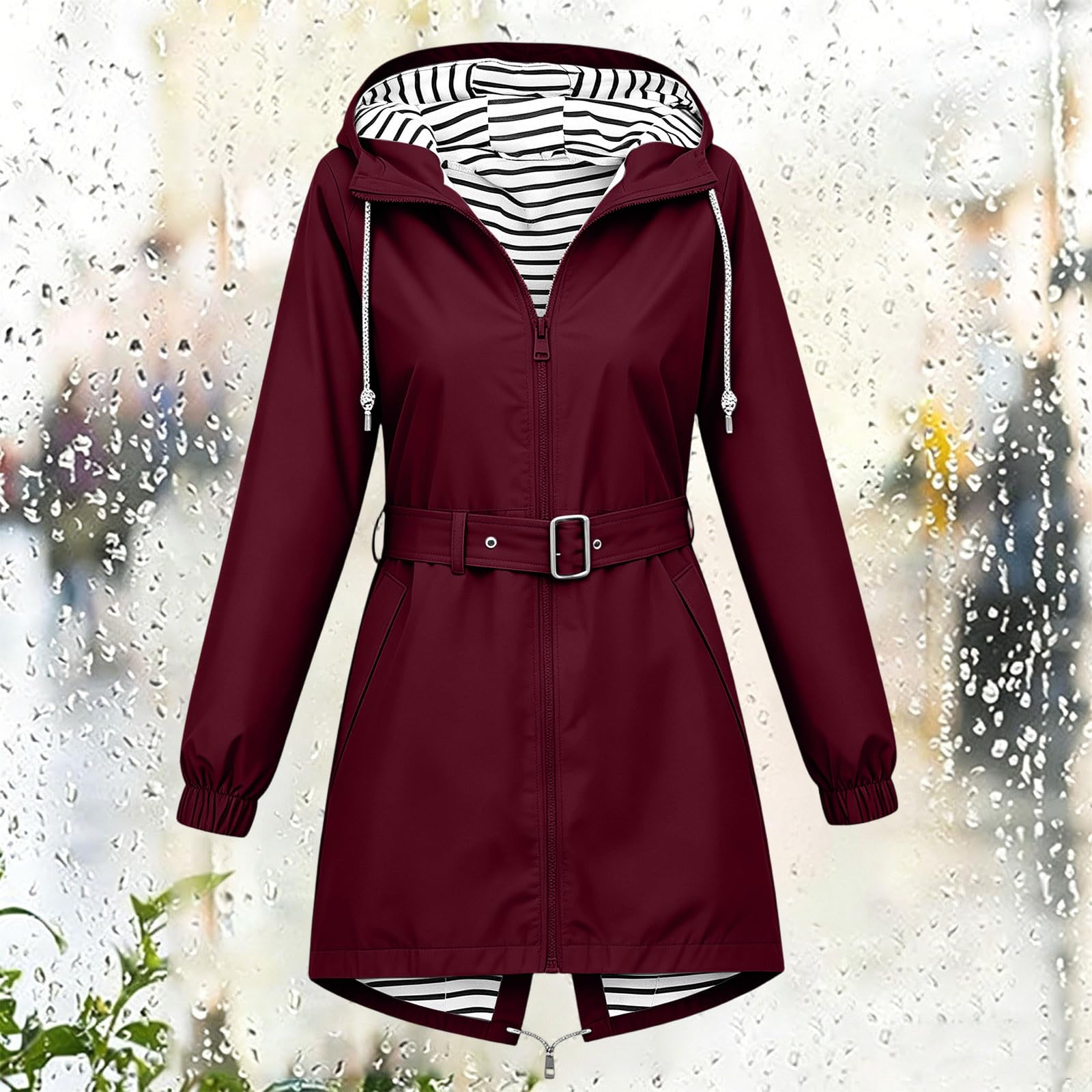 Générique Veste Imperméable Femme,Ciré Veste À Capuche Légère Coupe-Vent Respirant,Manteau De Pluie Mi-Saison Fermeture Éclair Chic Et Élégant,Blouson De Plein Air Randonnée Quotidien Voyages