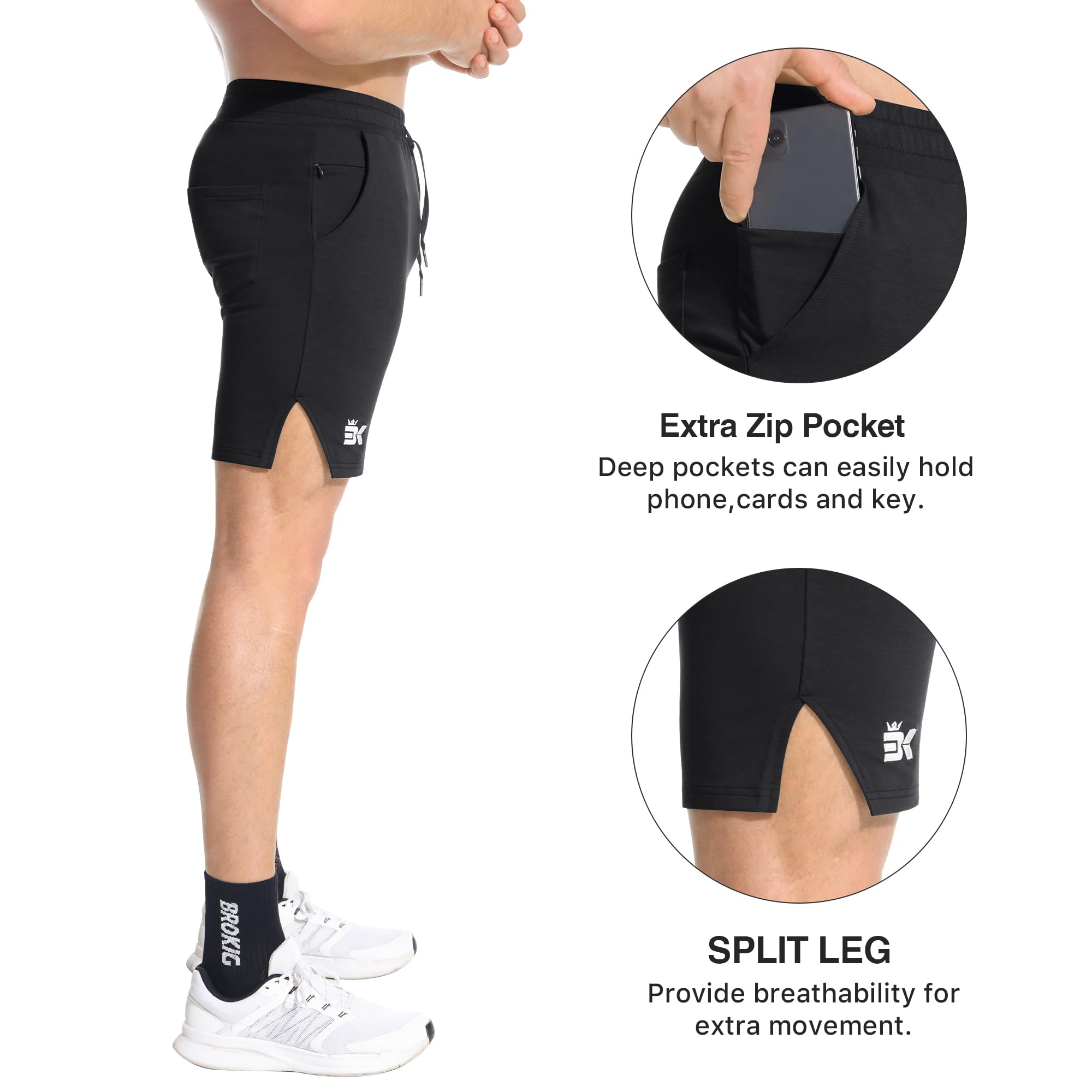 BROKIG Inpok Short de sport pour homme avec poches zippées
