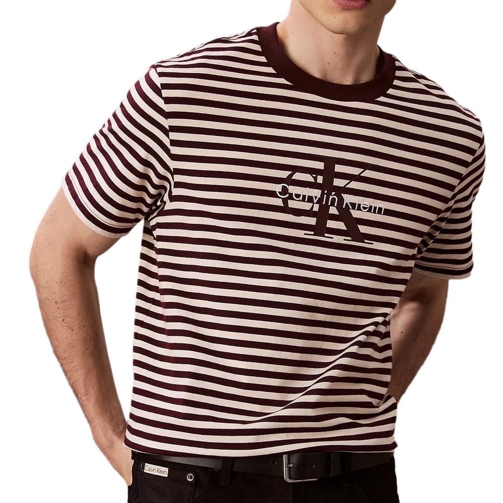 Calvin Klein Jeans Maglietta a righe marrone/ecru da uomo 20s Stripe