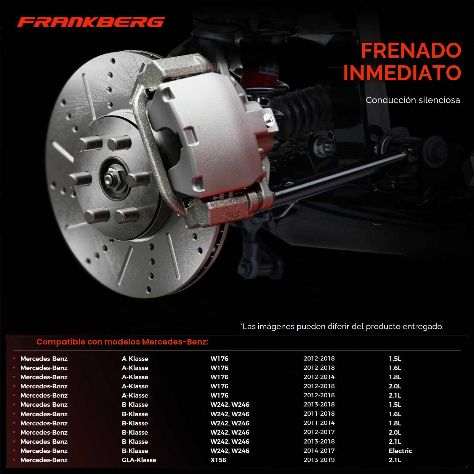 Frankberg 2 discos de freno delanteros ventilados ⌀295 mm A2464212512 | Compatible con: Clase A W176, CLA Shooting Brake X117, CLA Coupé C117, Clase B W242 W246, Clase GLA X156