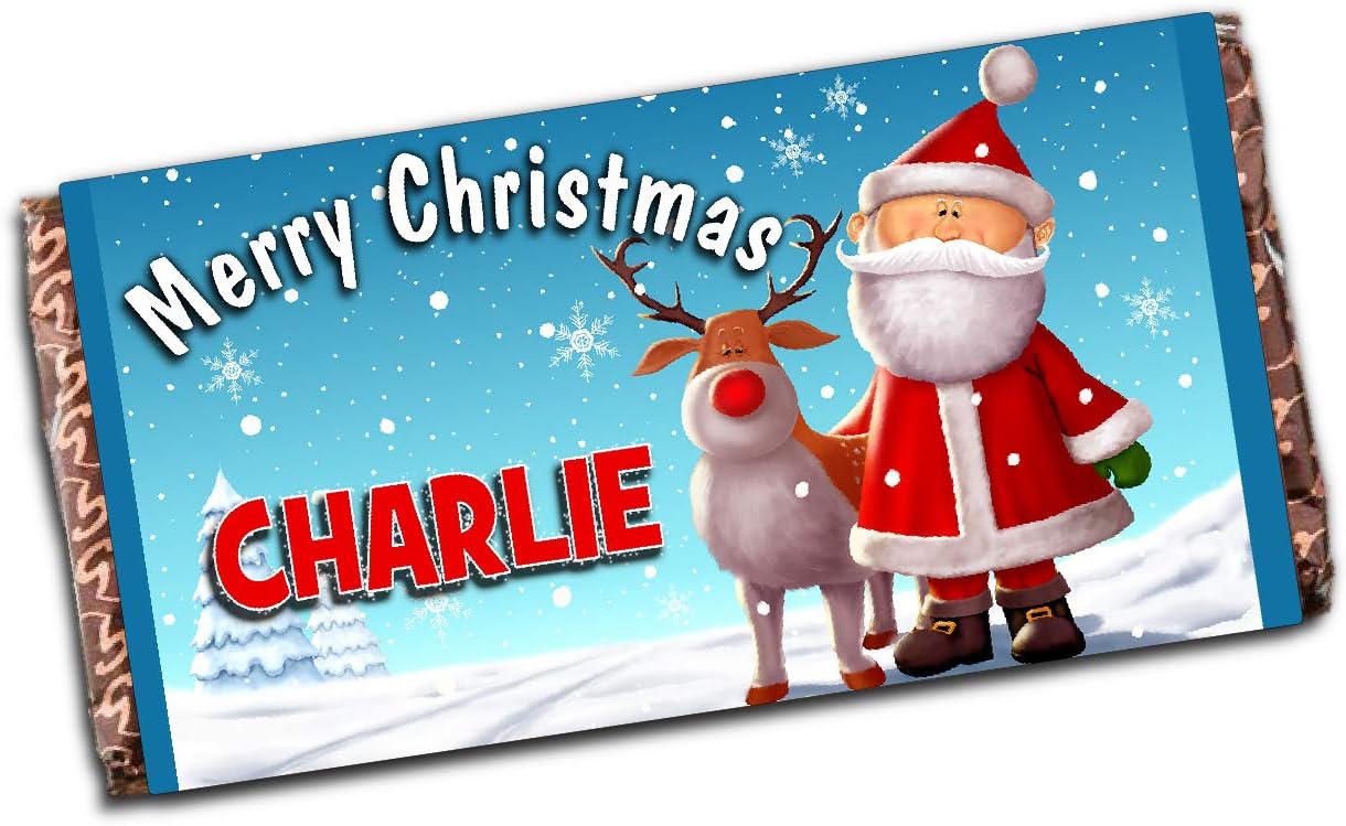 Personalised Merry Christmas Santa Snowman Milk Chocolate Bar Xmas Eve Kids Girls Boys Mum Dad Stocking Filler Present N121