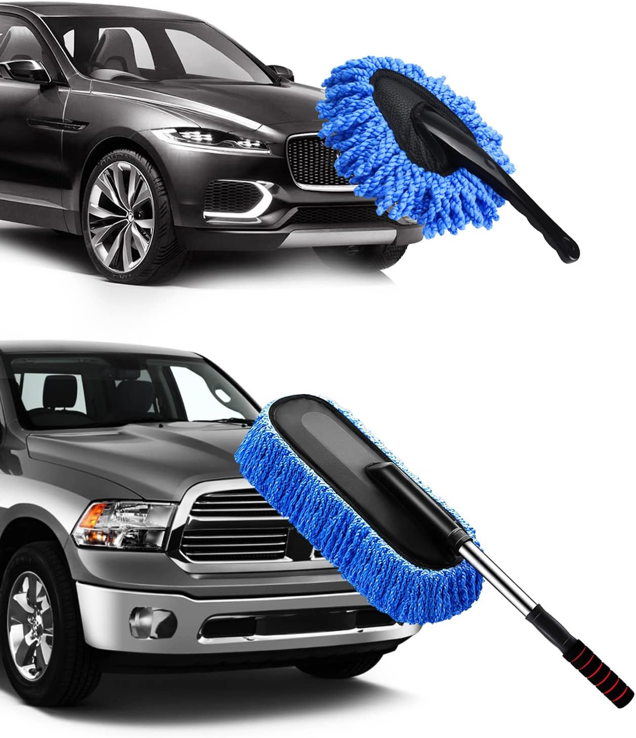 Car Duster Kit, 2 Pack Car Dust Brush Set with Microfiber Pollen Dusters Scratch Free, Extendable Duster Brush & Dash Duster for Exterior Interior Cleaning Tools