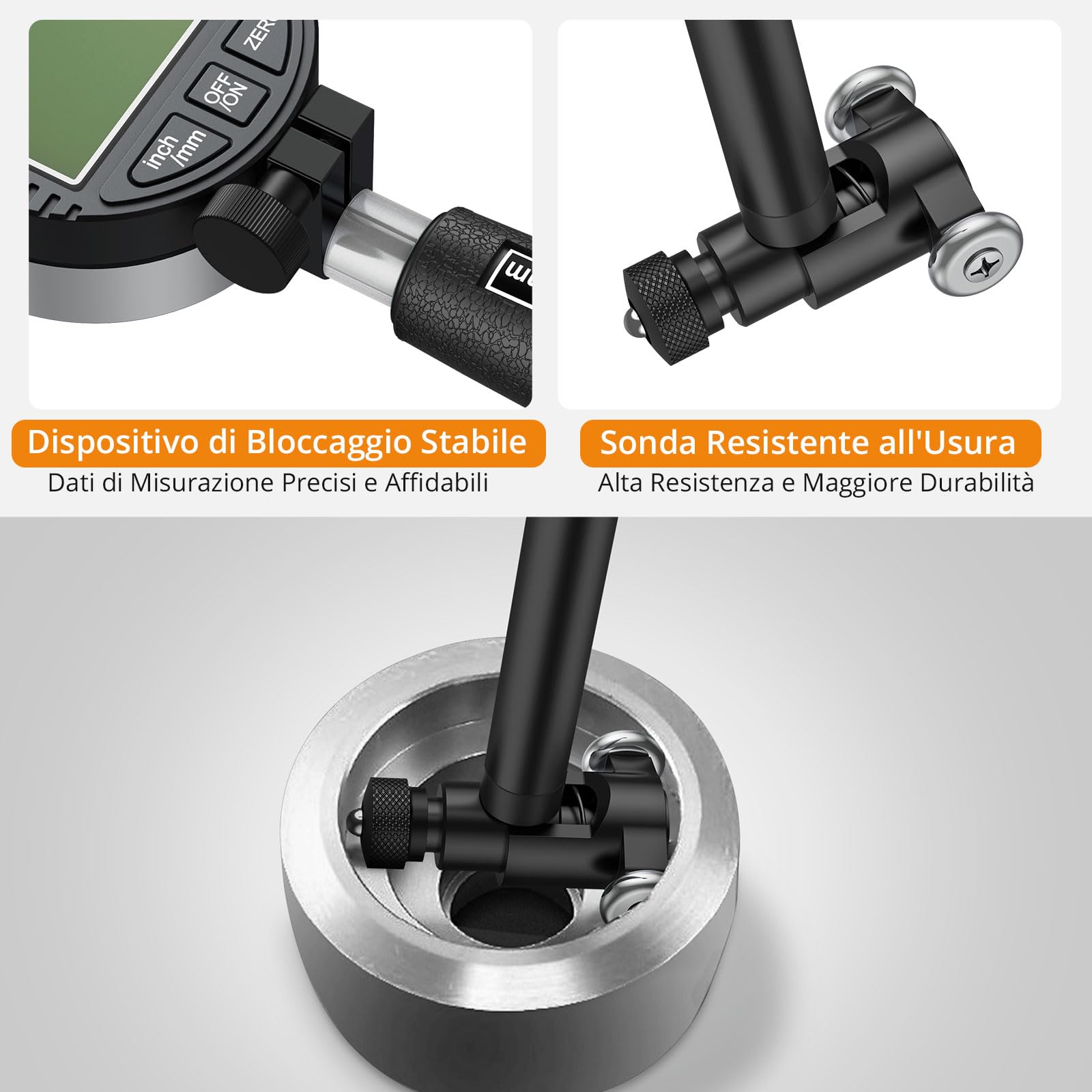 Neoteck Alesametro Digitale per Alesaggi 18-160mm/2-6" con 23 Testine, Comparatore Elettronico per Diametro Interno Set, Comparatore 0-12.7mm Precisione 0.01mm/0.0005" per Cilindri Motori e Officina