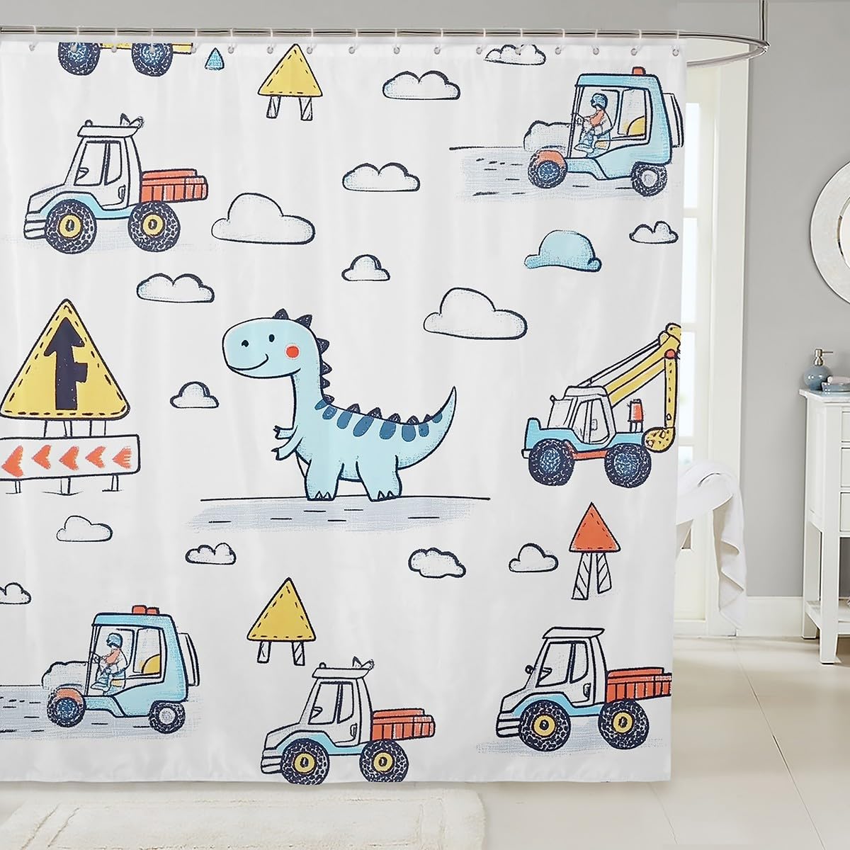 Rideau de douche dinosaure étanche 183x183 cm avec 12 crochets pour baignoire enfant