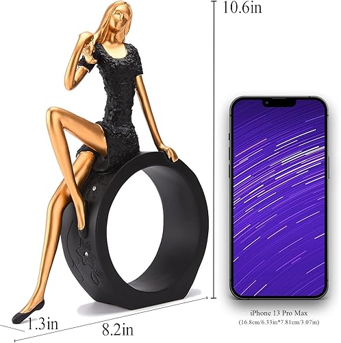 Vista 2 de BRABUD Estatua de niña de yoga de resina sentada en círculo figurilla decoración estética moderna para el hogar gabinete de TV estantería escritorio