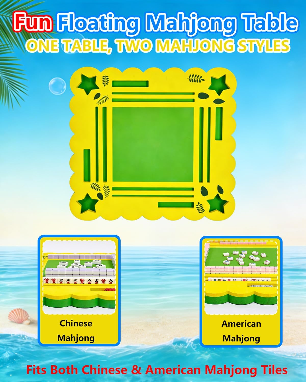 36" Floating Mahjong Table for Pool, Waterproof Thick Stable Pool Game Table Compatible with Chinese & American Mahjong Tiles, Ideal for Friends Gatherings, Pool Summer Party