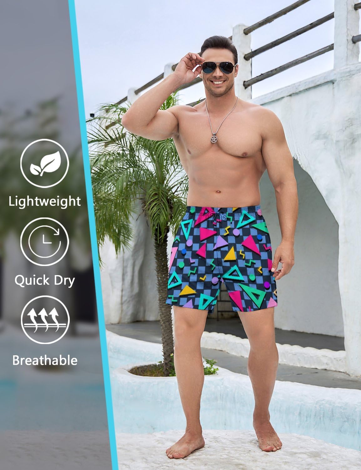 Men's 2 in 1 Swim Trunks with Compression Liner,Funny Board Shorts