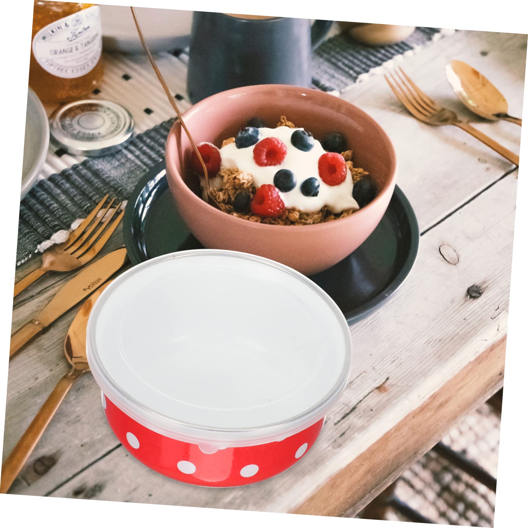 5 Stück Emaillierte Schüssel Keramik-Salatschüssel Salatschüsseln Mit Deckel Bento-Lunchbox Rührschüsseln Outdoor-Camping-Geschirr Nudelschüssel Büro-Bento-Etui Lunchboxen