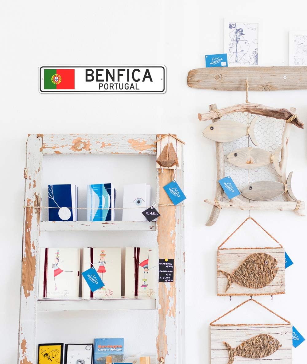 Benfica, Portugal - Portuguese Flag Street Sign - Metal Novelty Sign, Sign, Man Cave Street Sign, Portugal City Sign, Cafe Wall Decor - 4x18 inches image 3