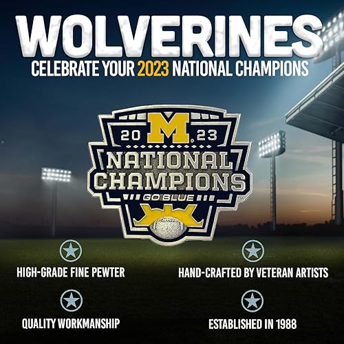 Miniatura 3 de Heritage Pewter Michigan Wolverines 2023 CFP National Champions Adorno  Adorno de árbol de Navidad esculpido a mano  Incrustación de metal de peltre