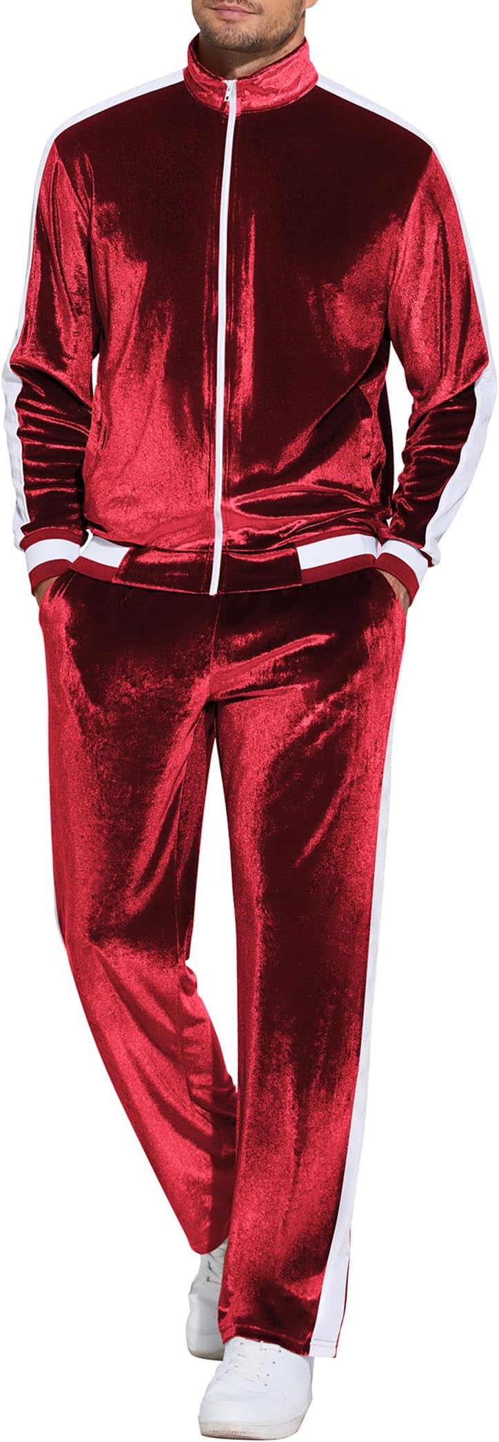 adidas red velour tracksuit